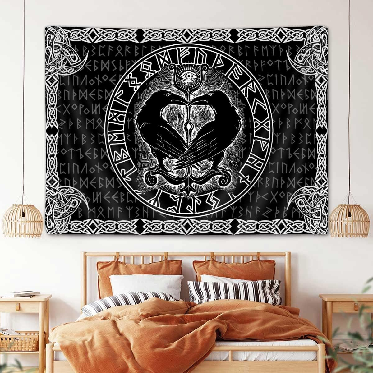 Viking Raven Decor Tapestry, Retro Viking Norse Greek Mythology Celtic Tapestry Wall Hanging for Men Bedroom, Vintage Renaissance Gothic Tapestries Poster Blanket Dorm Home Decor Gifts (60X40) image number 4
