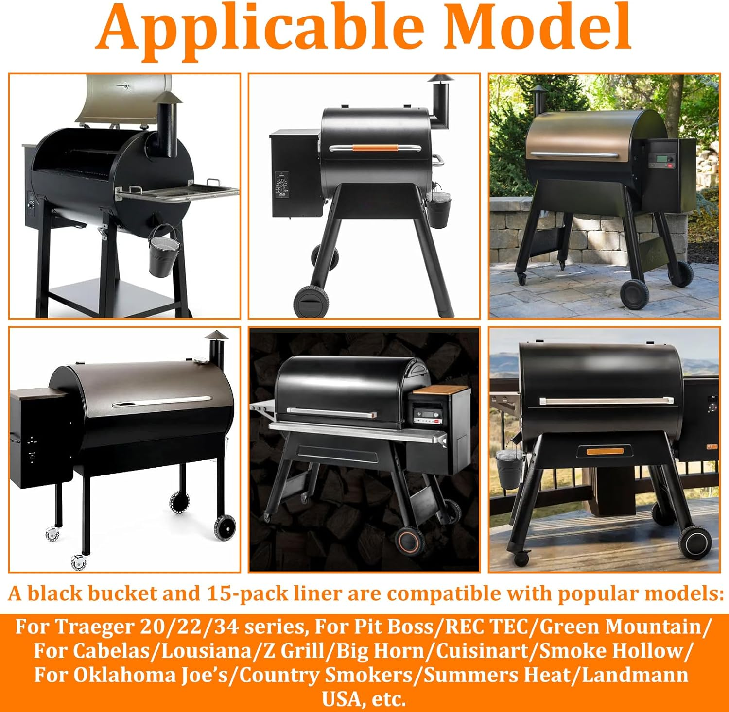 Grill Bucket for Grease Traeger Grease Bucket with 15 Tin Liners Rust-Proof Iron Alloy Drip Grease Can Tin Liners Compatible for Traeger 20/22/34 Series 15X14.3 Cm image number 2