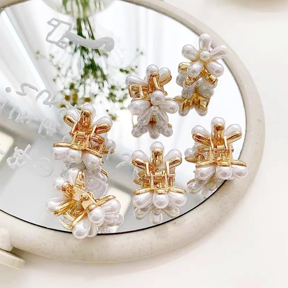 10 Pcs Mini Flower Shape Metal Flower Hair Clips with Beads Non Slip Small image number 4