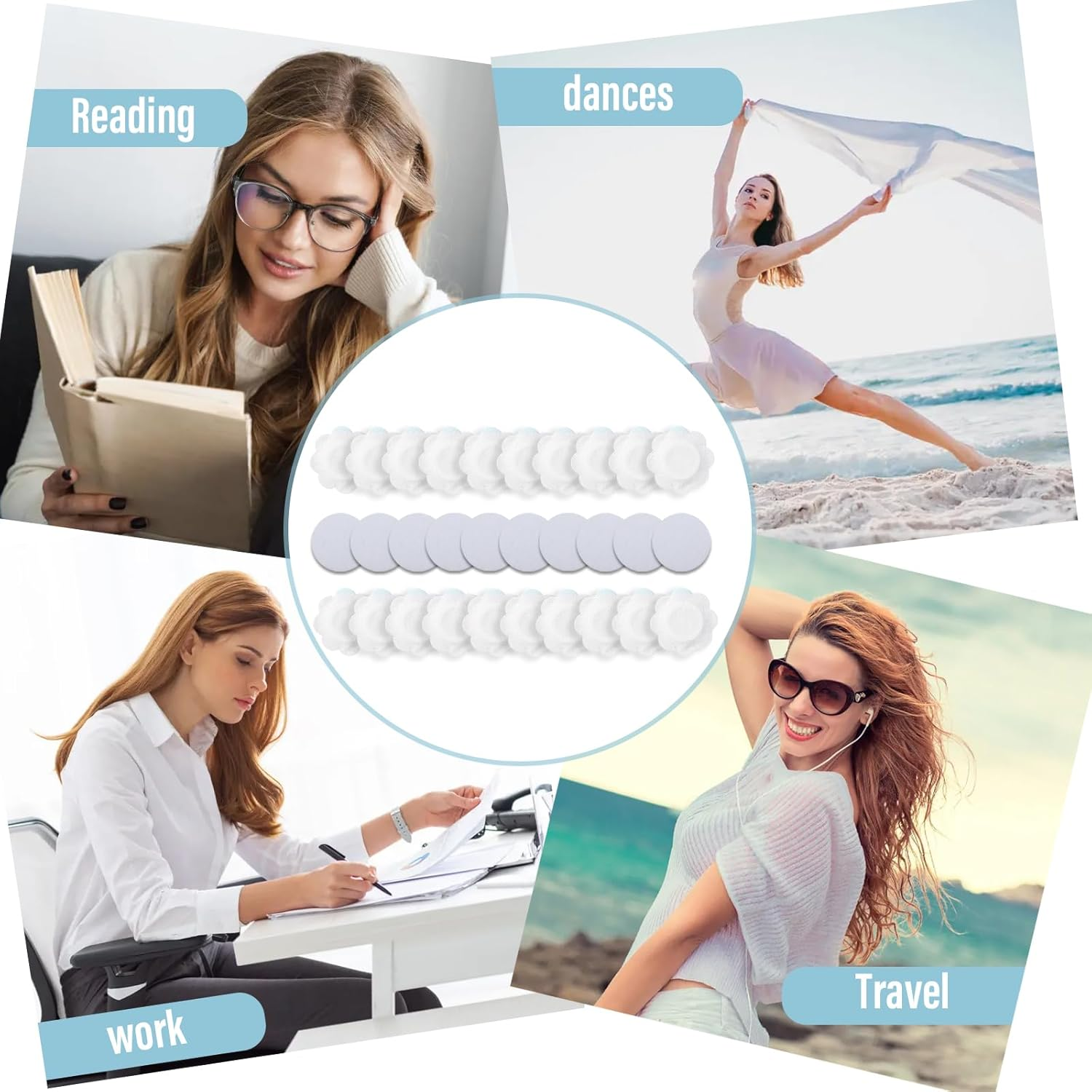 Viiotu 50Pcs Castor Oil Patches + 50 Cotton Cores, Breathable Non - Woven Patch for Women, Portable Multi-Layer Anti-Leak Strong Adhesion Castor Oil Pack, 6Cm/2.36In Castor Oil Belly Button Patch image number 2