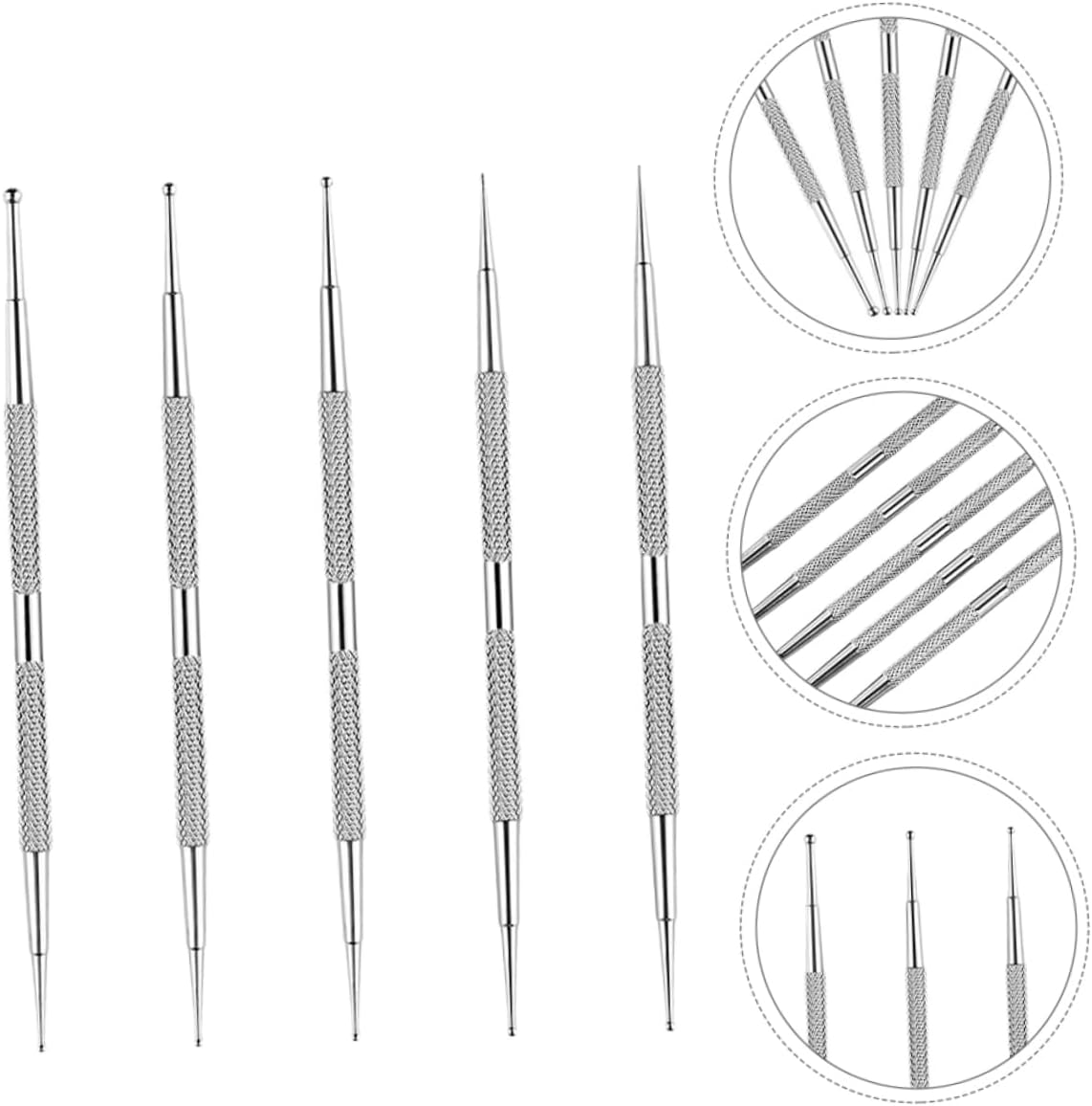 GAXIRE 5PCS Stainless Steel Nail Dotting Pens Dual Ended Manicure Tools for Rhinestones Painting Embossing and DIY Nail Art Design Portable and Durable Set image number 3