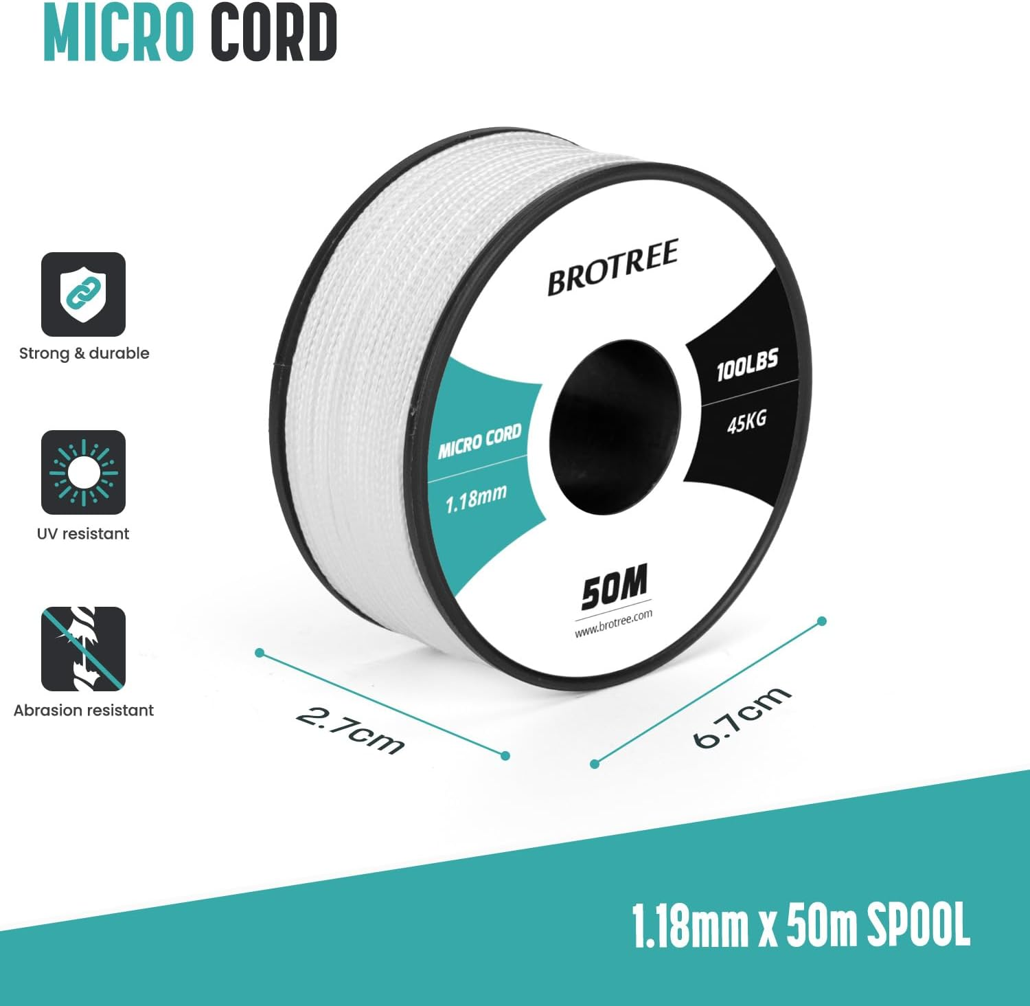 Brotree Micro Cord 1.18Mm Paracord 50M Thin Cord Braided Cord for Bracelet, Crafting and DIY - 45Kg Breaking Load (White) image number 5