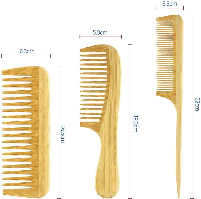 3Pcs Bamboo Combs Natural Wooden Comb Set, Natural Handmade Bamboo Anti-Static Comb Set,Natural Bamboo Comb Set Rat Tail Combs image number 4