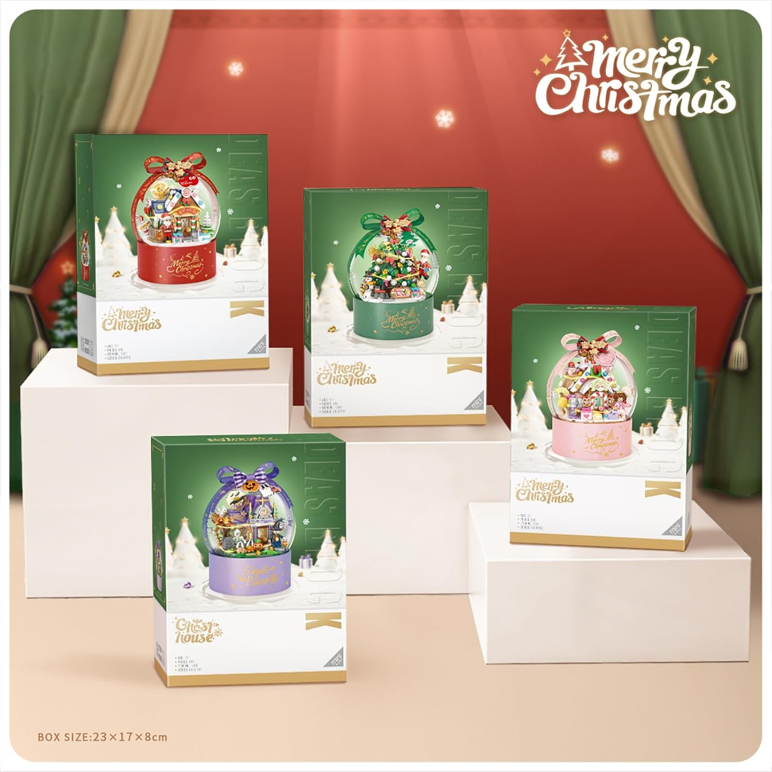 Christmas Snow Globe Building Kit &ndash; DIY Brick Set, 466-Piece Mini Blocks Holiday Decor, Santa Village Ornament for Home, Desk Decoration, Stocking Stuffer Gift (Winter Cottage) image number 5