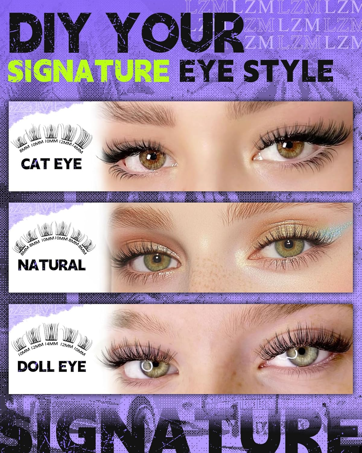 LZM Pre Glued Cluster Lashes Self Adhesive Lashes Clusters Natural with Tweezers No Glue Needed Press-On Eyelashes 8-14Mm Wispy Eyelash Extensions DIY at Home (KLSH41A)