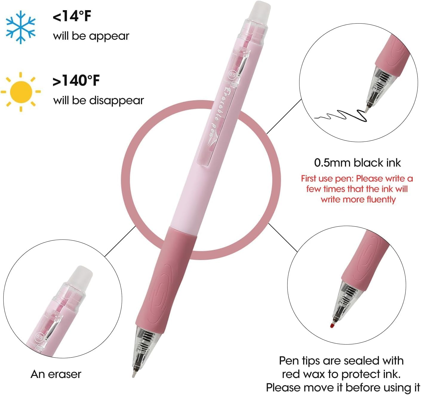 KAPASKI Retractable Erasable Gel Pens Clicker, 6Pcs 0.5Mm Black Ink Fine Point Smooth Writing Pens with Erasers, High-End Series Pens for School Office Home Supplies, Gifts for Girls Boys (Boys Style) image number 5