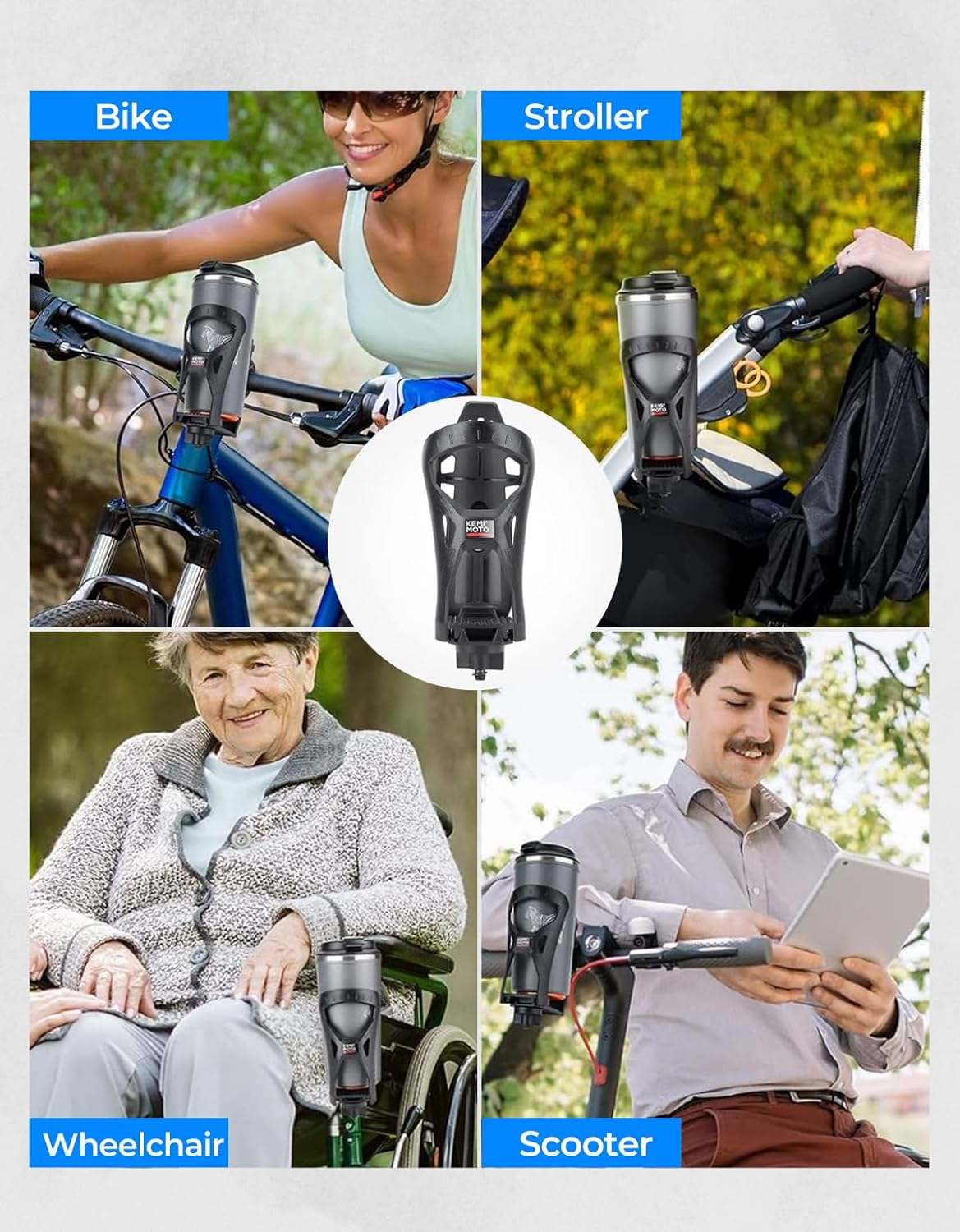 KEMIMOTO Cup Holder 12Oz-28Oz for ATV Motorcycle Scooter Bike Boat Stroller Wheelchair Golf Push Cart Tractor Crocodile Bite Design Drink Holder Water Bottle Holder with 0.6&rdquo;-1.56&rdquo; Strong Metal Clamp image number 5