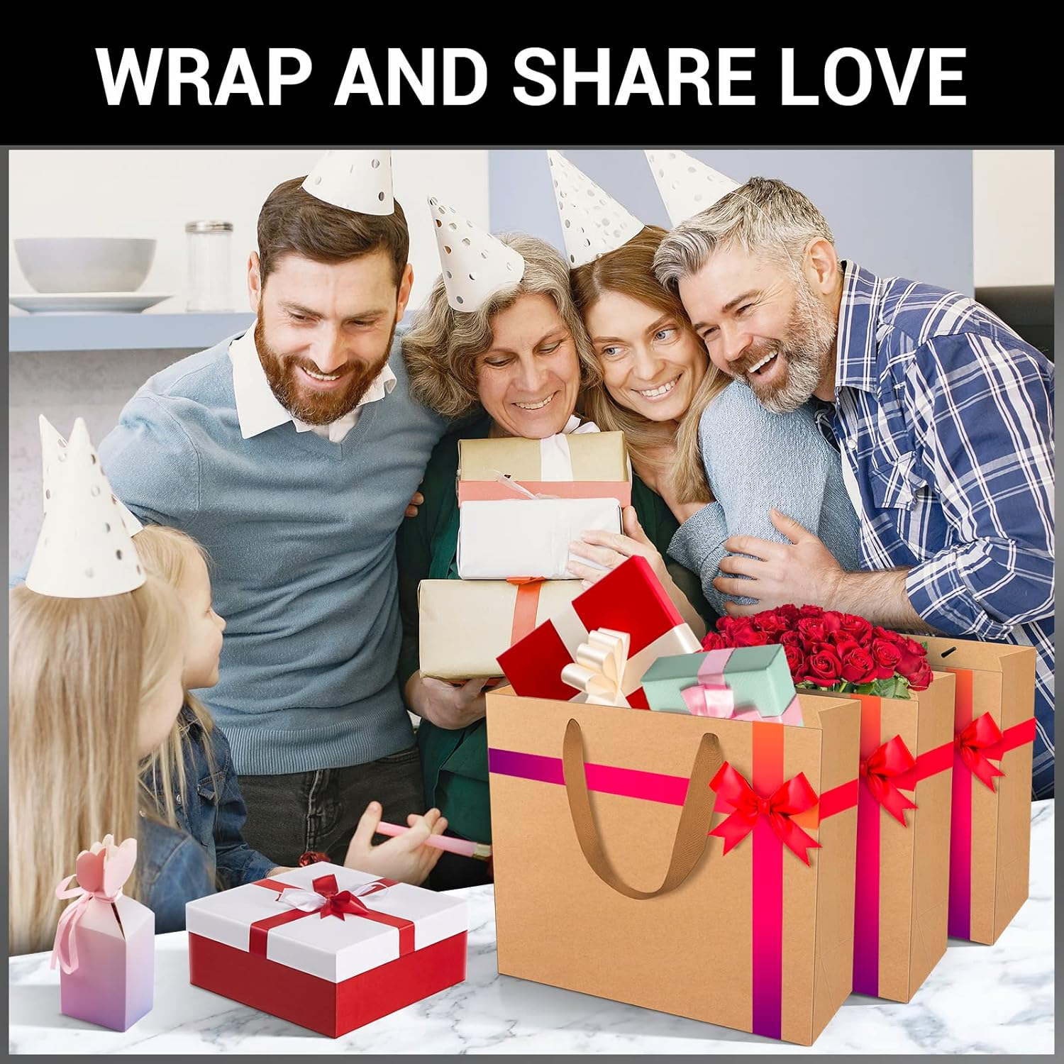 EUSOAR Kraft Gift Wrap Bags, 25Pcs 12.5" X4.5'' X11'' Kraft Paper Bag with Ribbon Handles for Retail Merchandise Wedding Birthday Party Favor image number 3