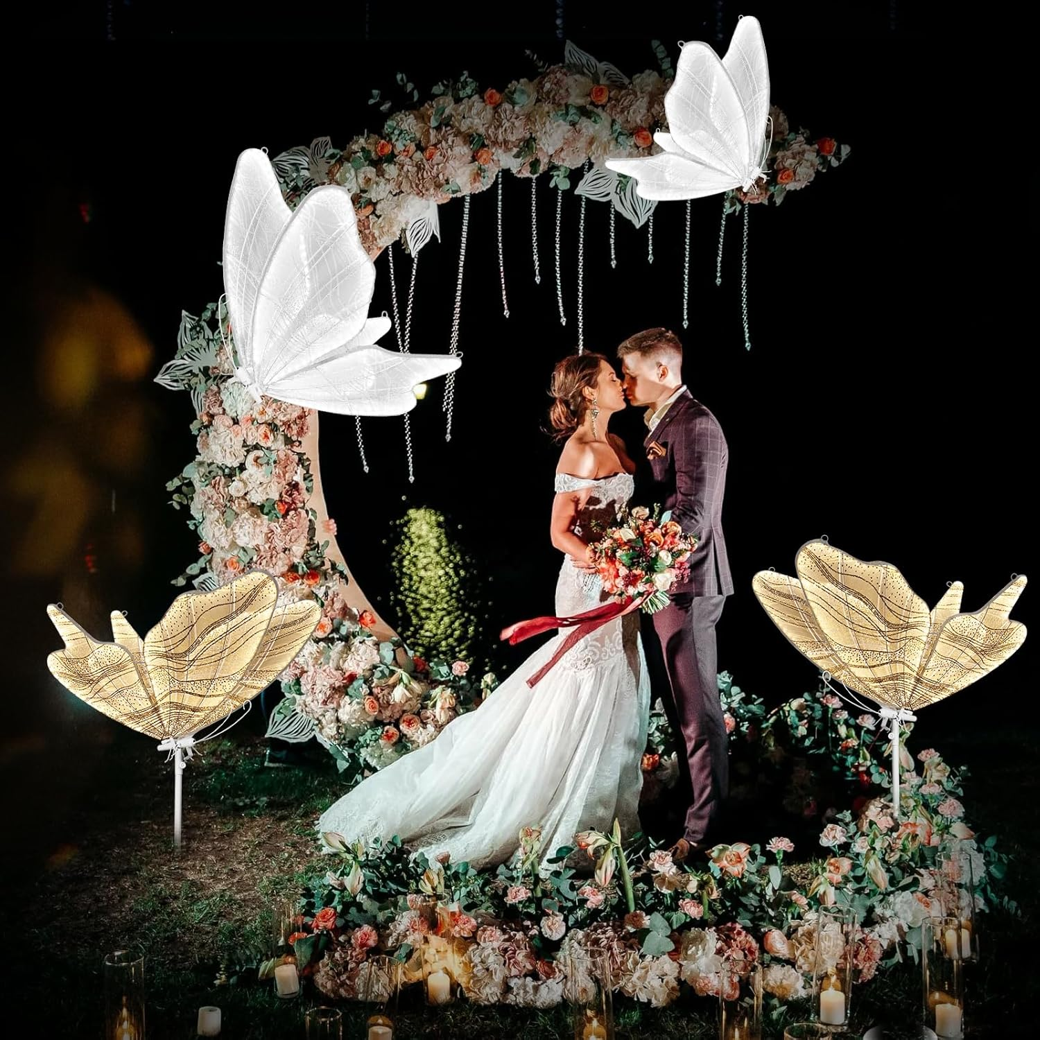 3-Color Wedding Butterfly Floor Lamp Decoration, 31.5 Inch Creative Butterfly Ceiling Lamp, Adjustable Height Romantic Butterfly Lamp Props for Wedding Party, 80 CM image number 4