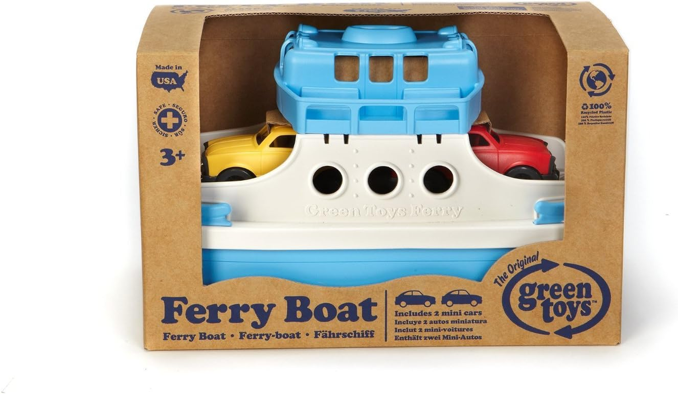 Green Toys Ferry Boat with Mini Cars Bathtub Toy, Blue/White image number 2