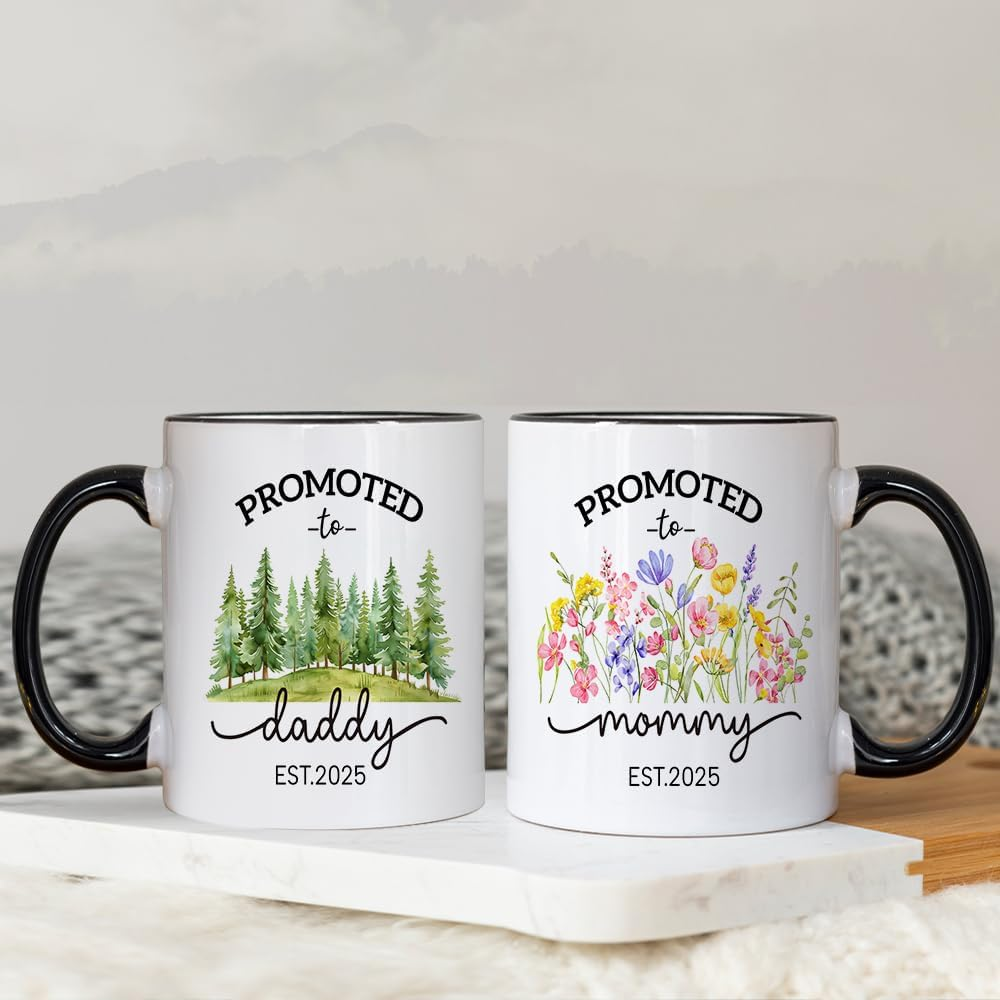 Promoted to Parents Mommy Daddy 2025 Mugs, New Parent Gifts for Couple,New Mom and Dad Gifts First Time 2025, Baby Announcement Coffee Mug Set, Mom and Dad Mugs image number 5