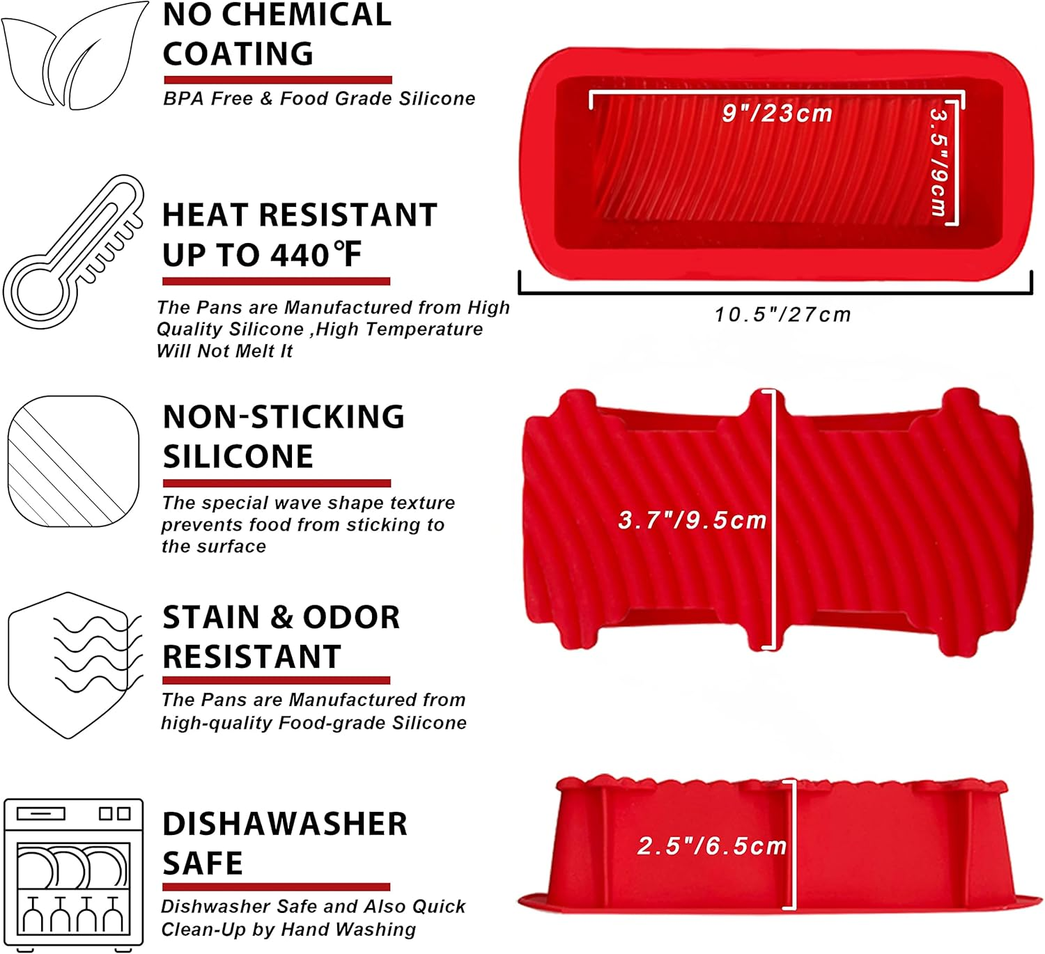 Anaeat Silicone Bread and Loaf Pans Set of 2, Non-Stick Loaf Pans - Just Pop Out! Flexible Silicone Baking Molds for Homemade Breads, Cakes, Meatloaf, Brownies, BPA Free & Oven Safe & Dishwasher Safe image number 3