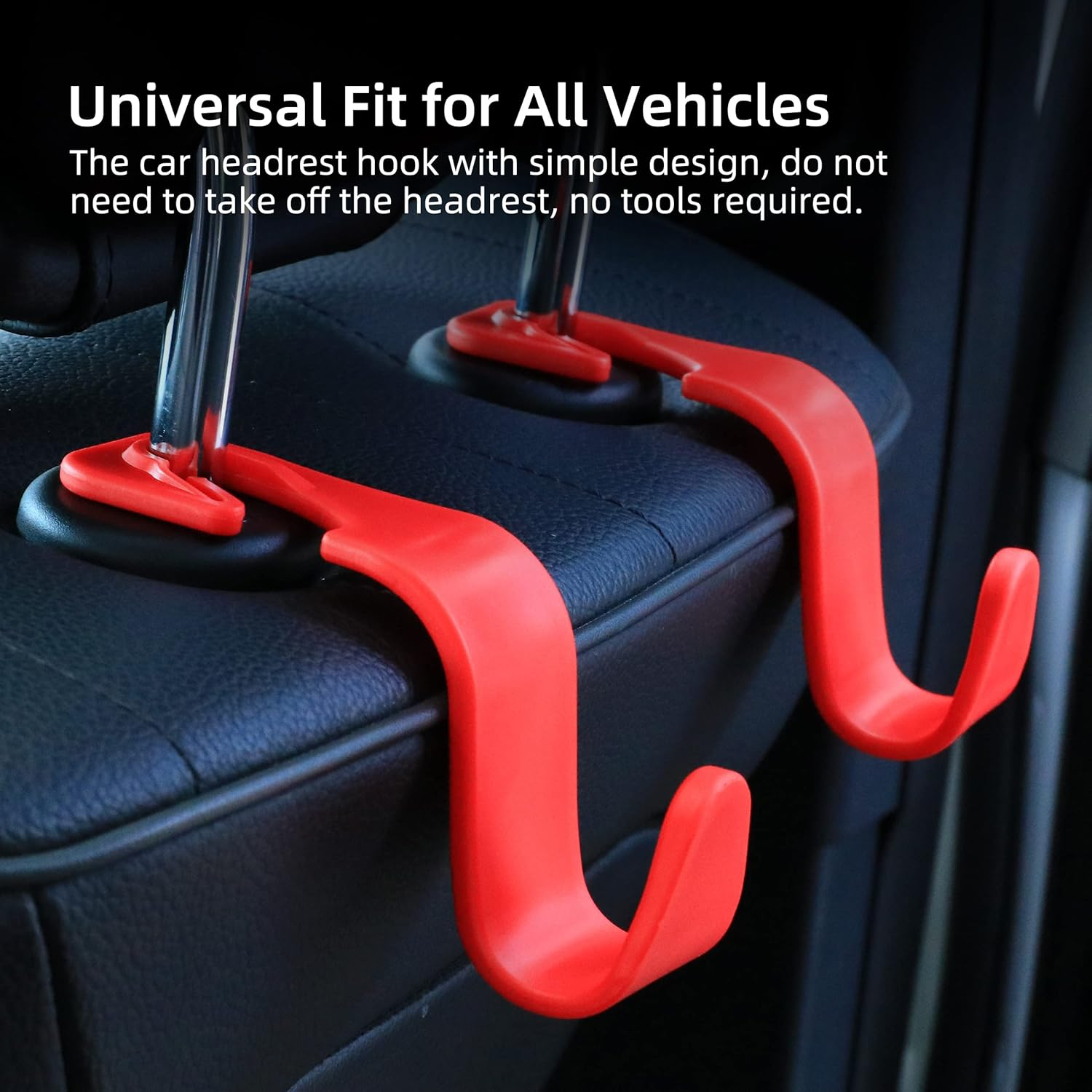 Amooca Car Seat Headrest Hook 4 Pack Hanger Storage Organizer Universal for Handbag Purse Coat Universal Fit Vehicle Car Red with Clip image number 6