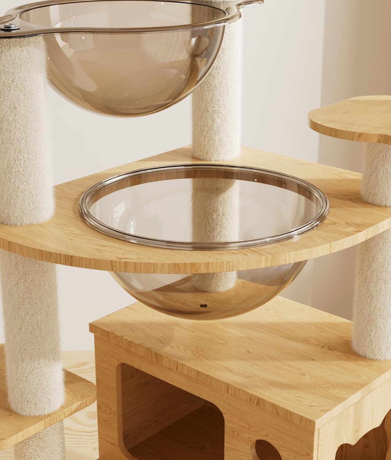 VIC Wooden Cat Tree, 150Cm/130Cm/120Cm Cat Furniture with Scratching Posts, Modern Cat Tower with Hammocks, Toys, Cat Condo Modern Environmental-Friendly Woodcraft Style (1.3M) image number 6