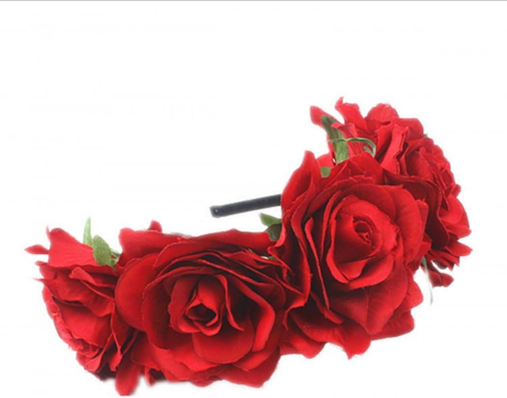 Red Headband Rose Headband Ladies Flower Headband Girl Flower Tiara for Wedding Bride Bridesmaid Birthday Party Kids Party image number 1