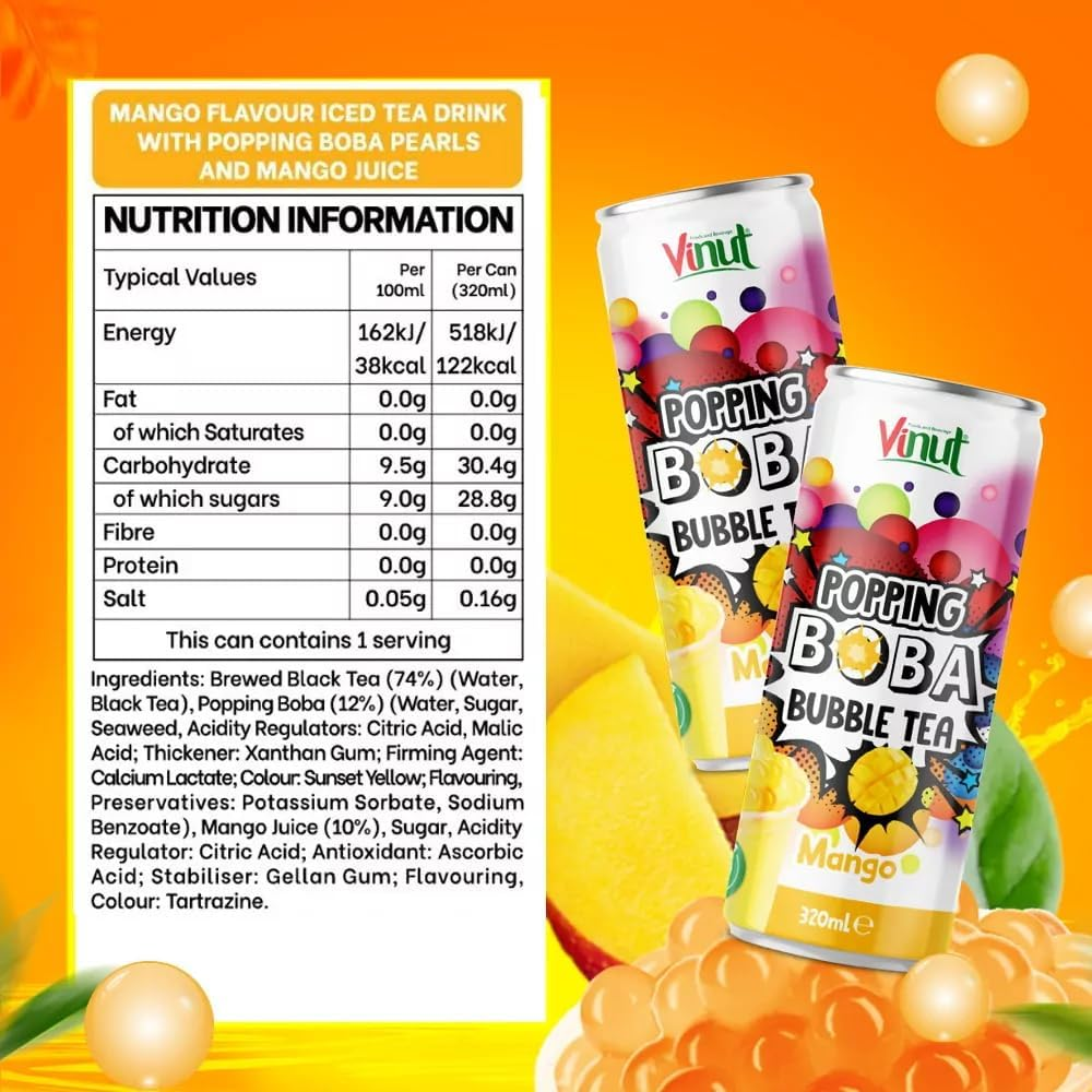 Vinut Popping Boba Bubble Tea Mango Fl 320Ml 6 Pack image number 3