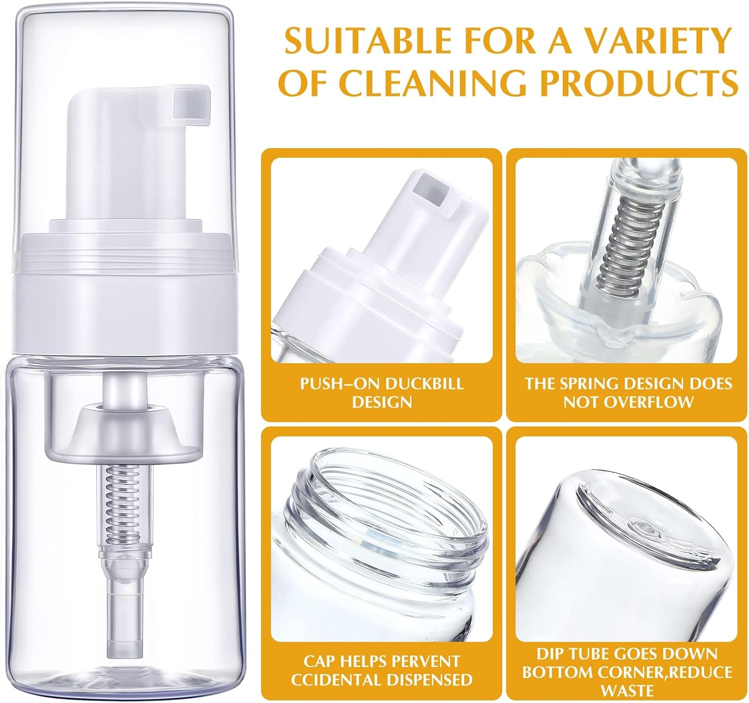 50 Pack Foam Pump 1Oz/30Ml Refillable Dispenser Travel Size Plastic Mini Bottle for Lash Shampoo, Cleaning, Cosmetics - Portable Clear Foaming Packaging, Transparent image number 1