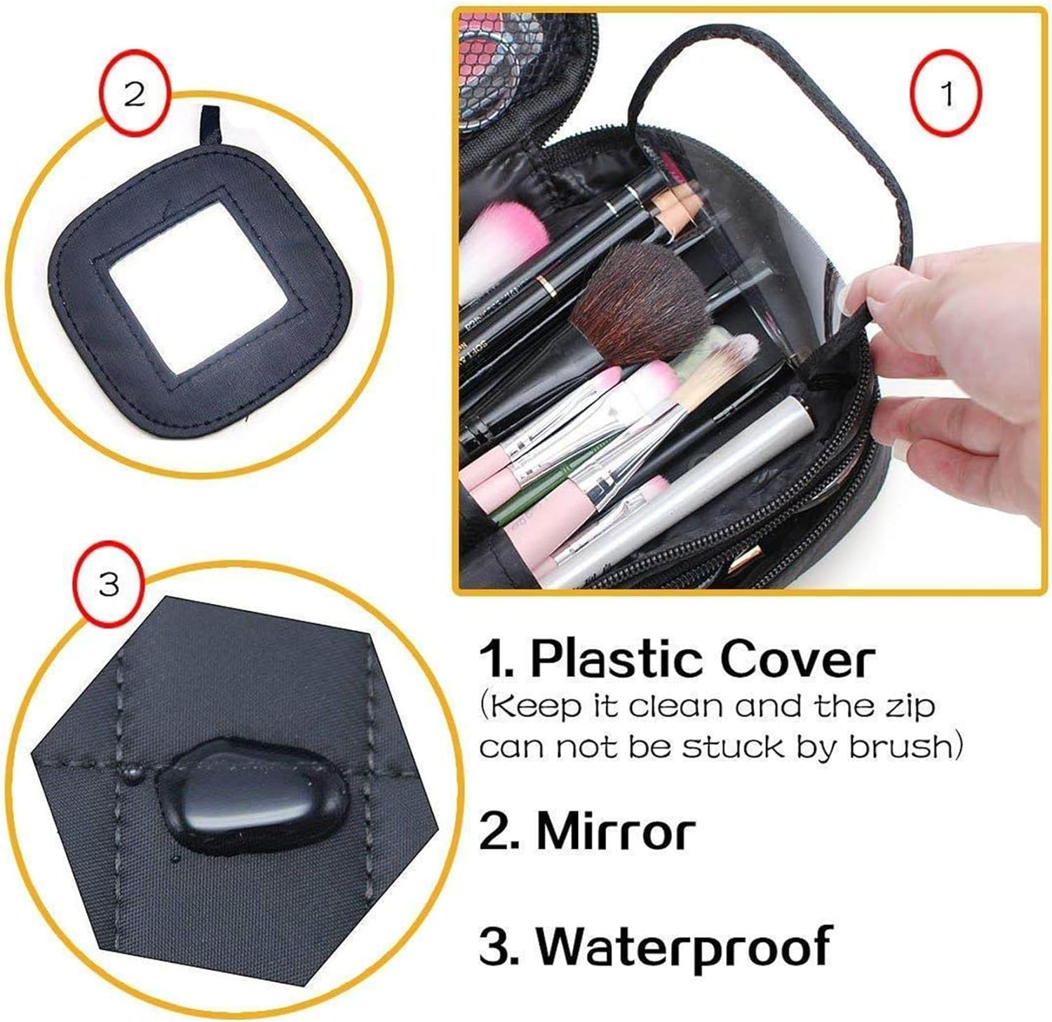 Leberna Makeup Bag Organizer for Women, Travel Cosmetic Bag Waterproof with Brush Compartment and Mirror Portable Double Layers Large Capacity Make up Case