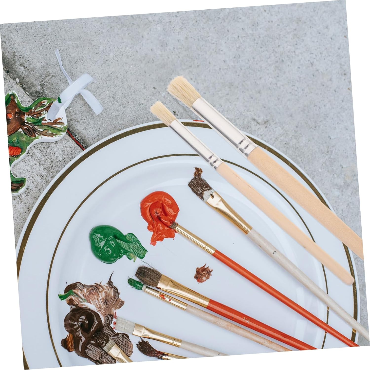 Operitacx Template Brush Set - Versatile Wooden Handle Paint Brushes for Acrylic Watercolor Face Painting - 15.4Cm Nylon Bristles - Ideal for Details & Large Areas image number 5