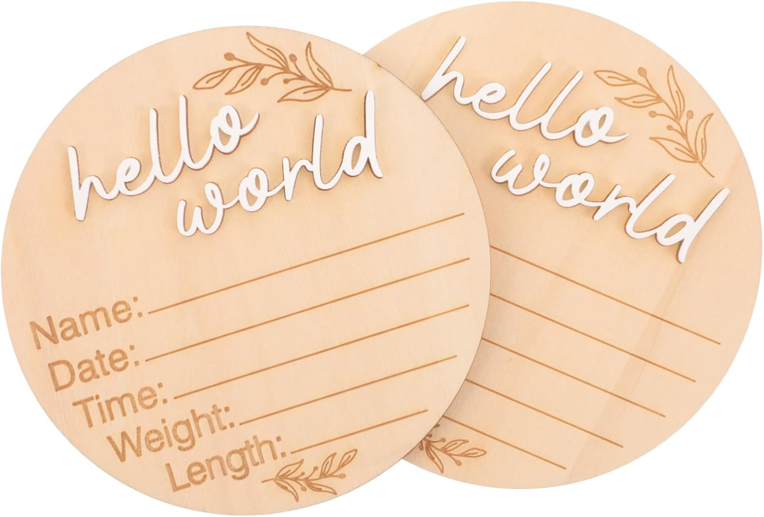 2Pcs round Wooden Birth Announcement Sign for Newborns Natural Wood Milestone Plaque Name Announcement Board for Nursery Decor Photography image number 4