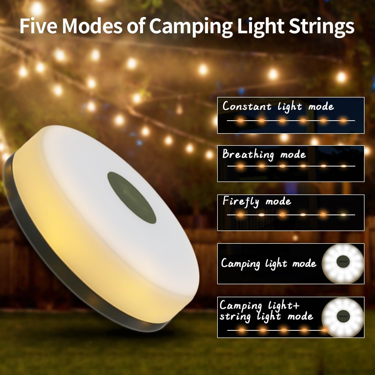 Outdoor Waterproof Portable Stowable String Light,10M 32 Ft Camping String Light,Led Light Strip,Outdoor Camping Lights, image number 1