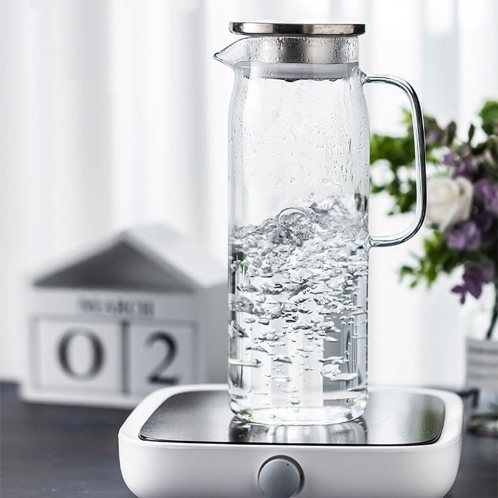 2 Litre 68 Oz G Glass Water Jug with Lid and Handle, Fridge Jug, Iced Tea and Homemade Juice Jug, Heat Resistant Borosilicate Glass Pitcher for Hot/Cold Water. image number 1