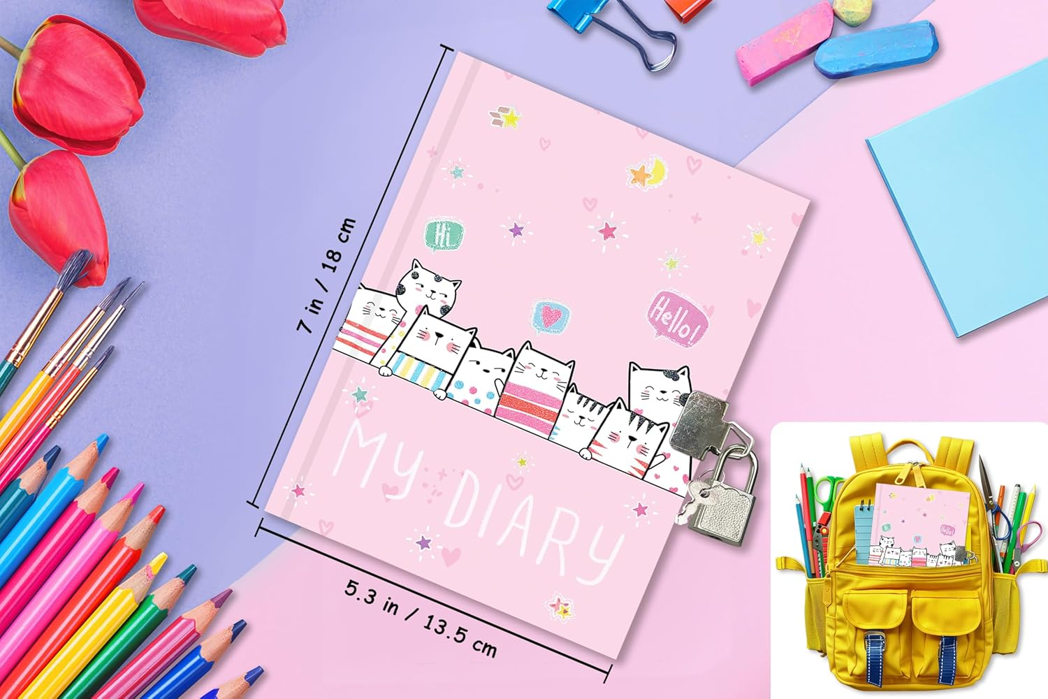 GINMLYDA Girls Diary with Lock, 7X5.3 Inches 160 Lined Pages Pink Cat Secret Diary for Kids Girls Journal with Lock Cute Notebook for Teen Preschool Writing Drawing Gifts for Girls 5 6 7 8 9 10 Years image number 5