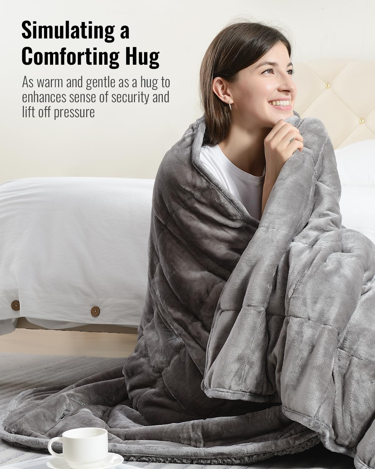 BUZIO Sherpa Fleece Weighted Blanket 9 Kg for Adult, Unicolor Ultra-Soft Fleece and Sherpa, Dual Sided Cozy Plush Blanket for Sofa Bed, 150 X 200 Cm, Grey image number 4