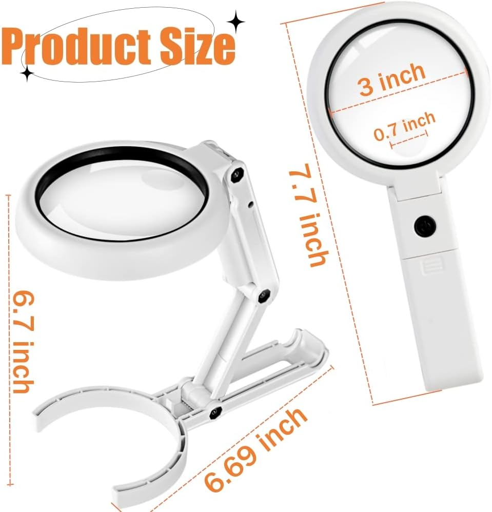 30X 10X Magnifying Glass with Light and Stand, Foldable Handheld Magnifying Glass & 2 Level Dimmable for Close Work, Macular Degeneration, Seniors Reading, Powered by Battery or USB image number 1