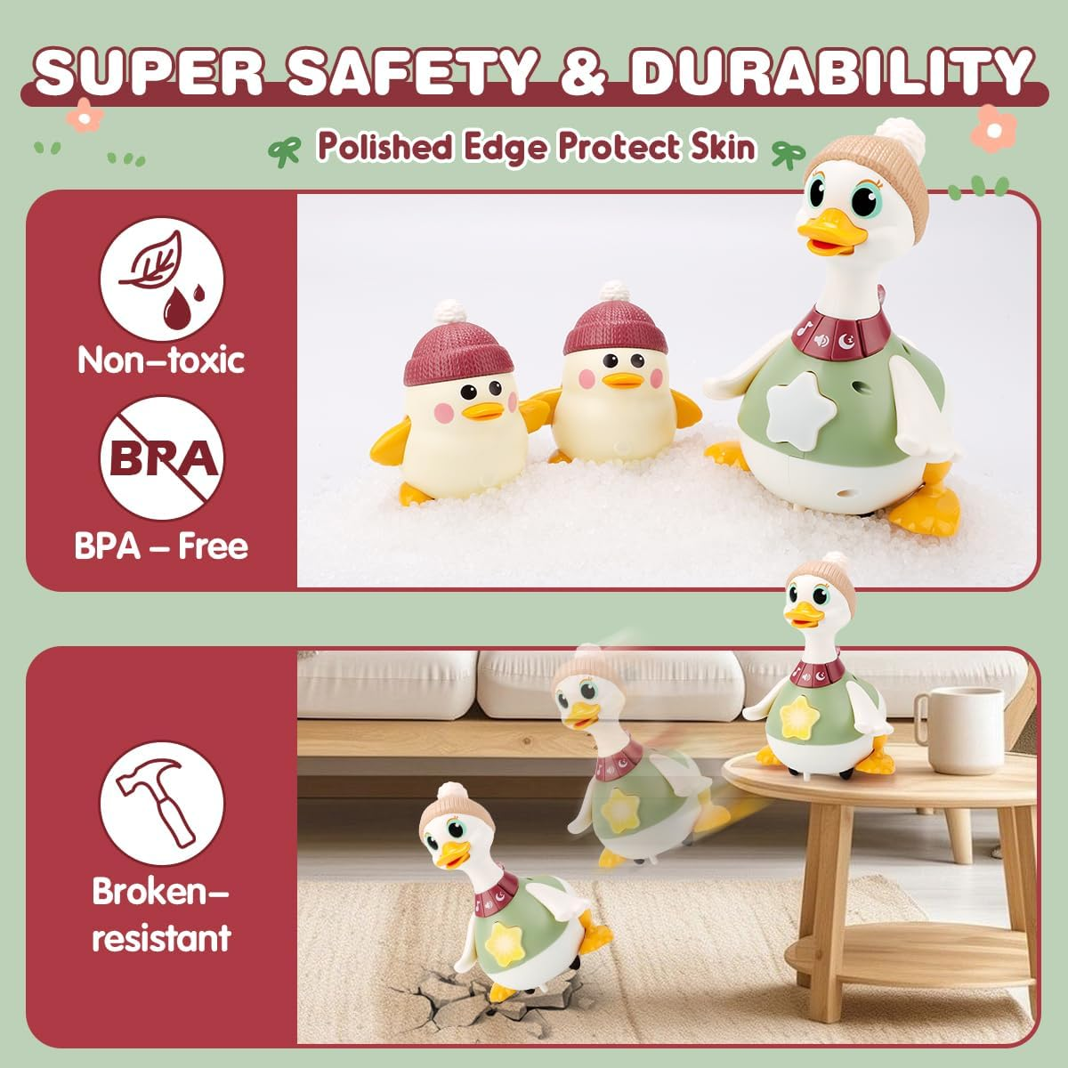 Kaekid Baby Toys 6-12 Months Musical Dancing Duck Toy Set with Music & Lights, Tummy Time Toys, Crawling and Interaction Modes, 1 Year Old Girl Boy Baby Christmas Birthday Gifts