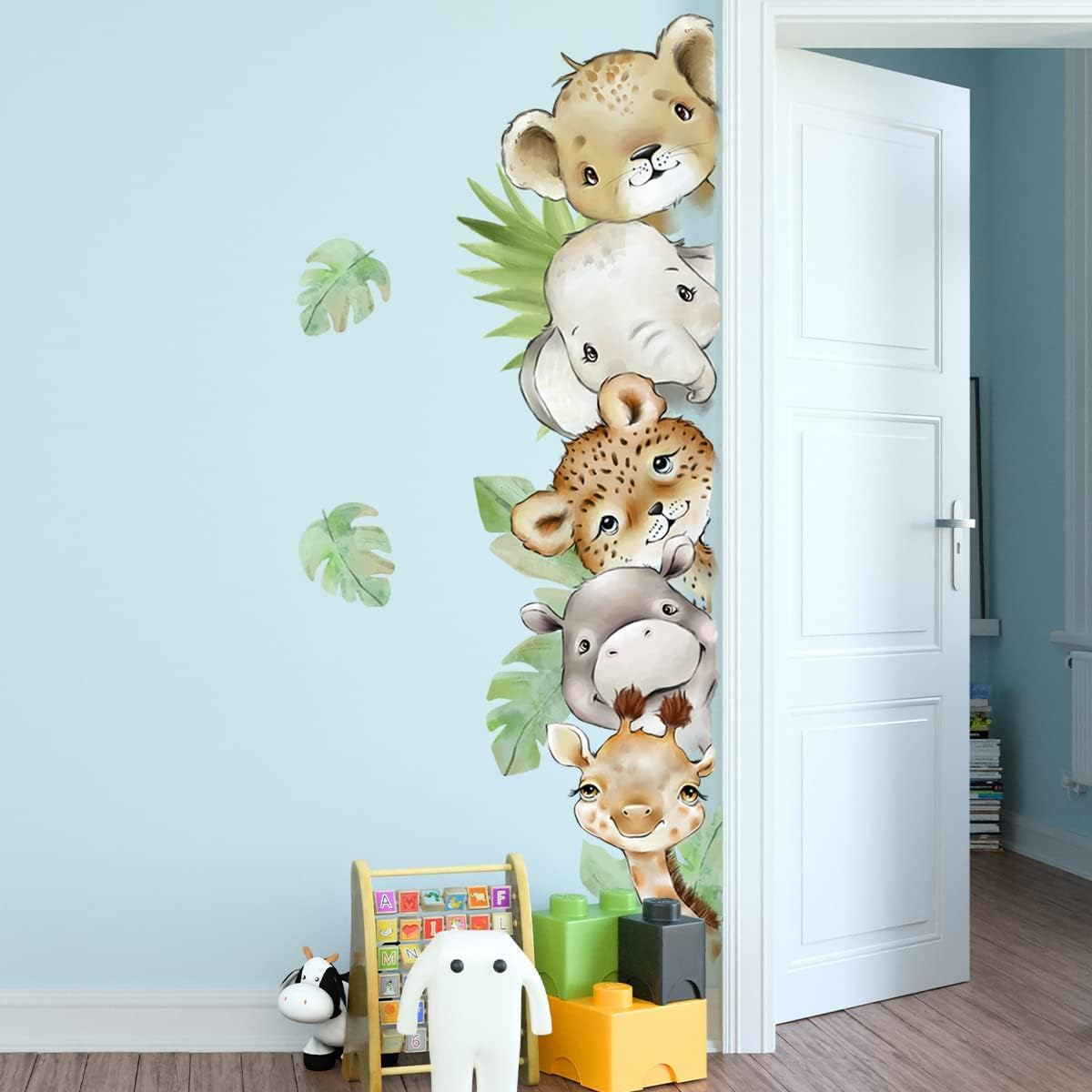 Clothmile 55.1 X 15.7 Inch Watercolor Jungle Animal Wall Decals Forest Animal Wall Sticker Elephant Tiger Giraffe Wall Decals for Kids Baby Nursery Playroom Bedroom Classroom Kindergarten Wall Decor image number 6