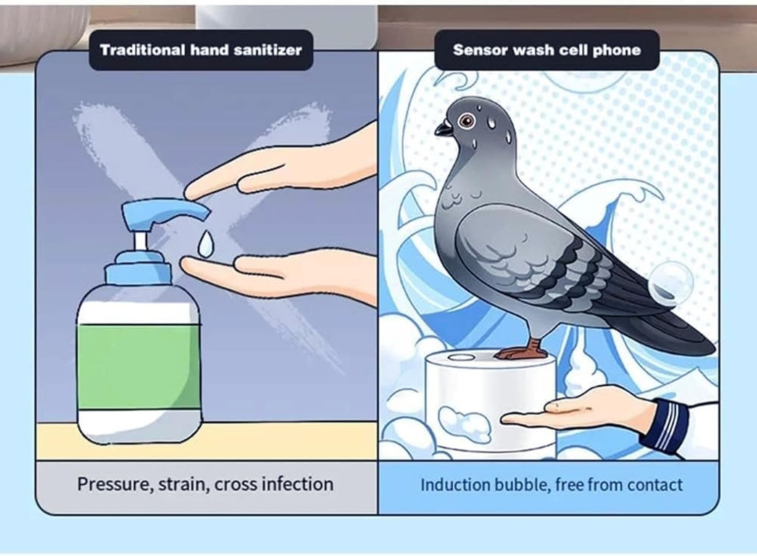 Bewinner Blue Bird Automatic Touchless Induction Refillable Soap Dispenser for Kitchen Bathroom Hall (Blue) image number 4