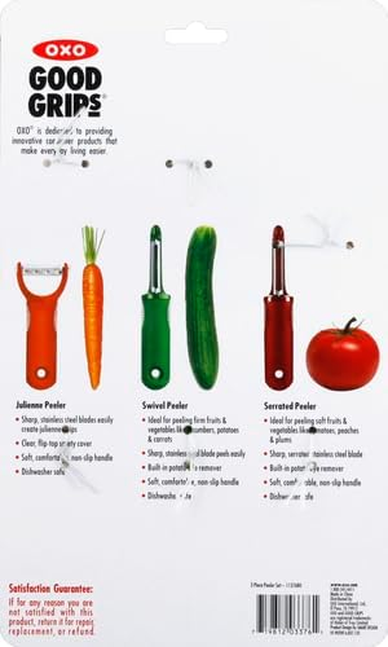 Oxo Good Grips 3-Piece Peeler Set, Stainless-Steel, Green/Orange/Red, 10-Inch, Multi, 0719812033761 - 3-Piece Peeler Set, Green/Orange/Red image number 4