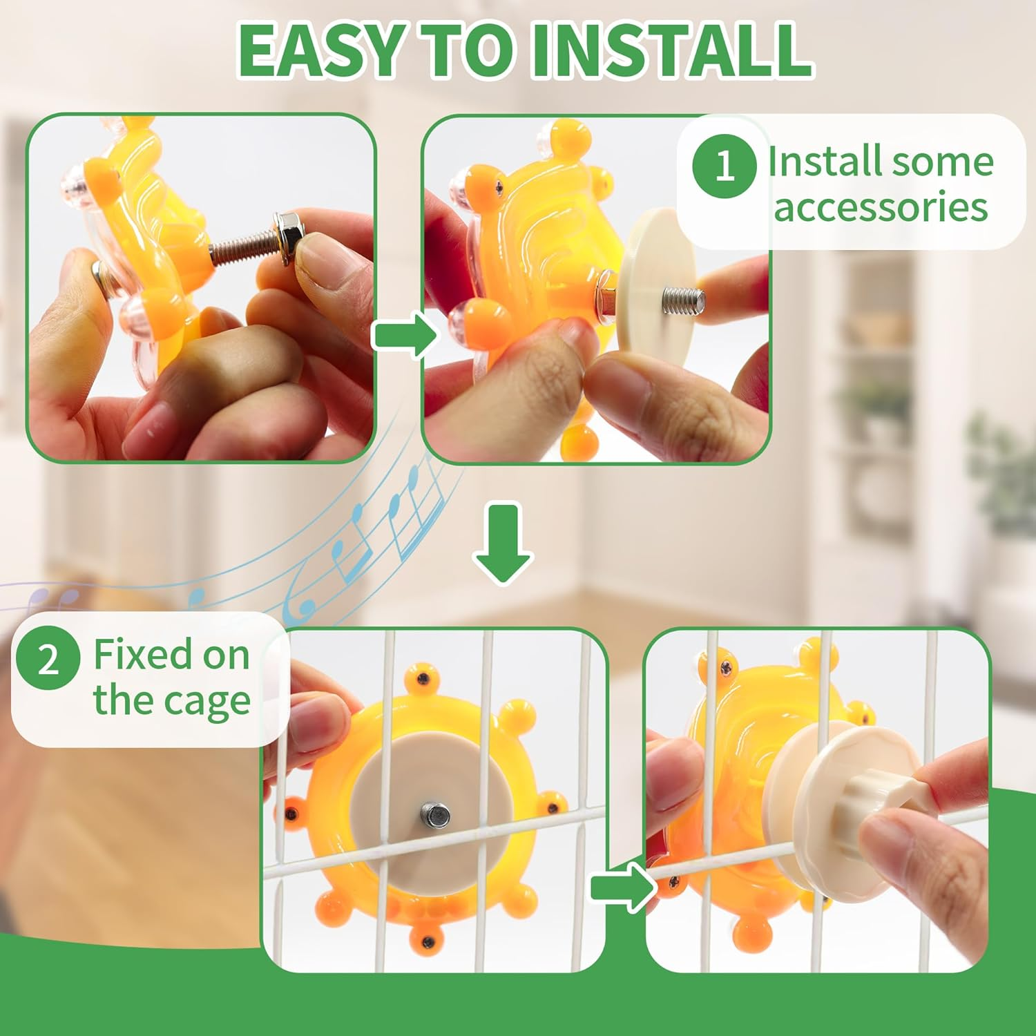 ORNAROVI Bird Toys for Parakeets, Interactive Spinner Rattle Budgie Toys, Rotating Wheel Chew Parrot Toys for Medium Birds Small Cockatiels Conures Enrichment Toy (Yellow) image number 4