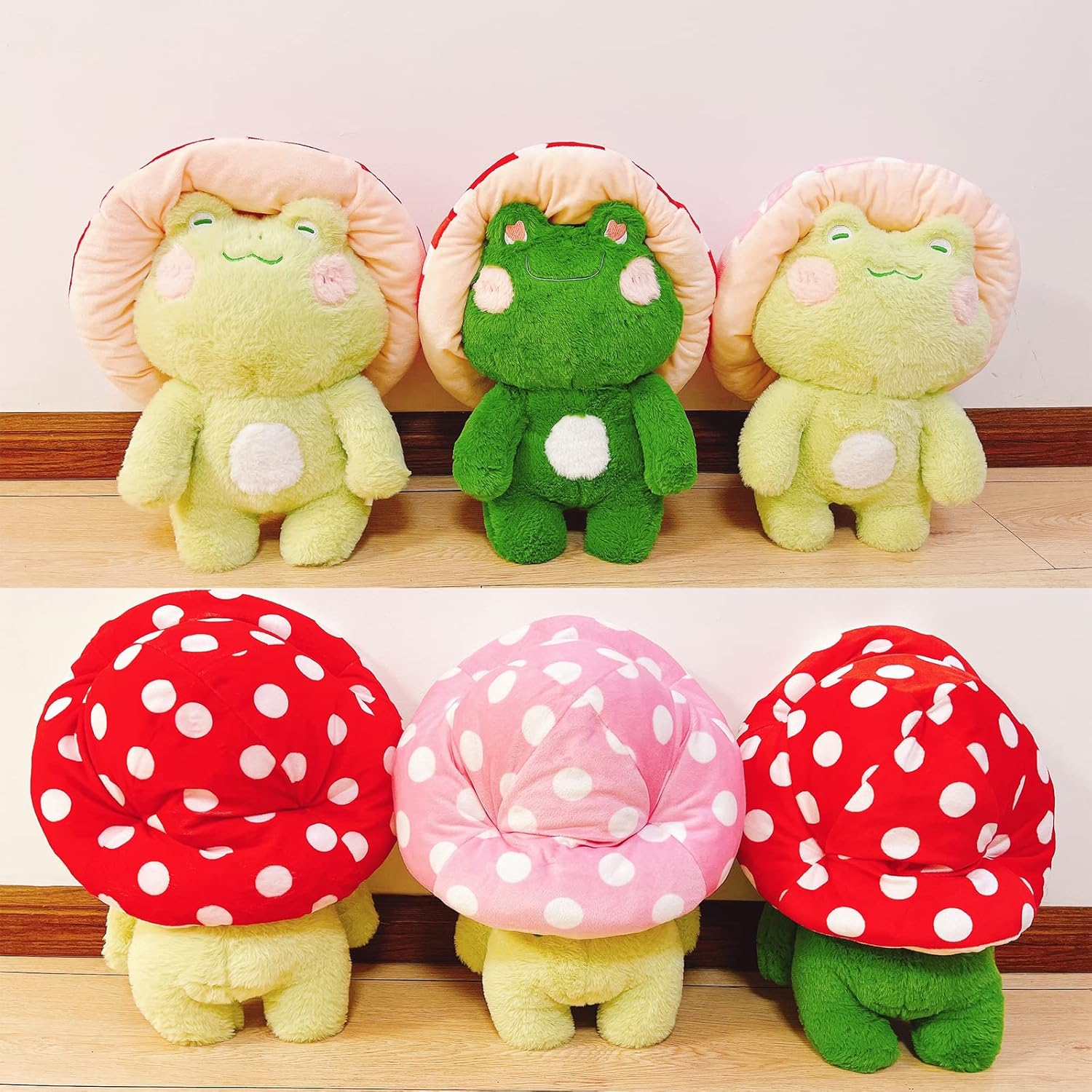 Frog Plush Cute Frog Mushroom Hat Stuffed Animals Kawaii Plush Toys Throw Pillow Home Room Decor Aesthetic Gift(Light Green Frog Red Hat), 17 Inch image number 4
