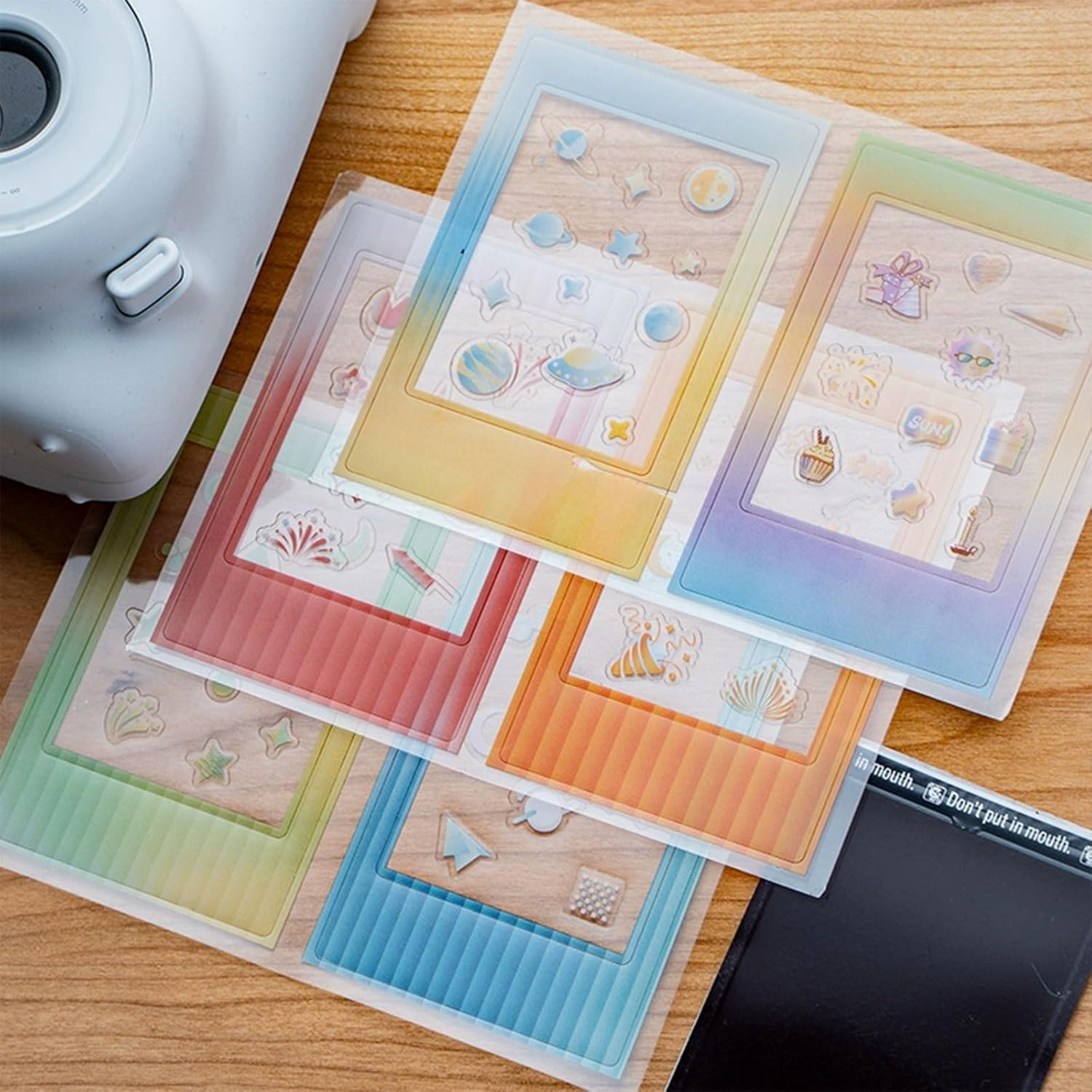 Xolixorium 10PCS Colorful Photo Instant Film Stickers for Instax Mini - DIY Scrapbook Frame Stickers for Photos, Notebook, Diary