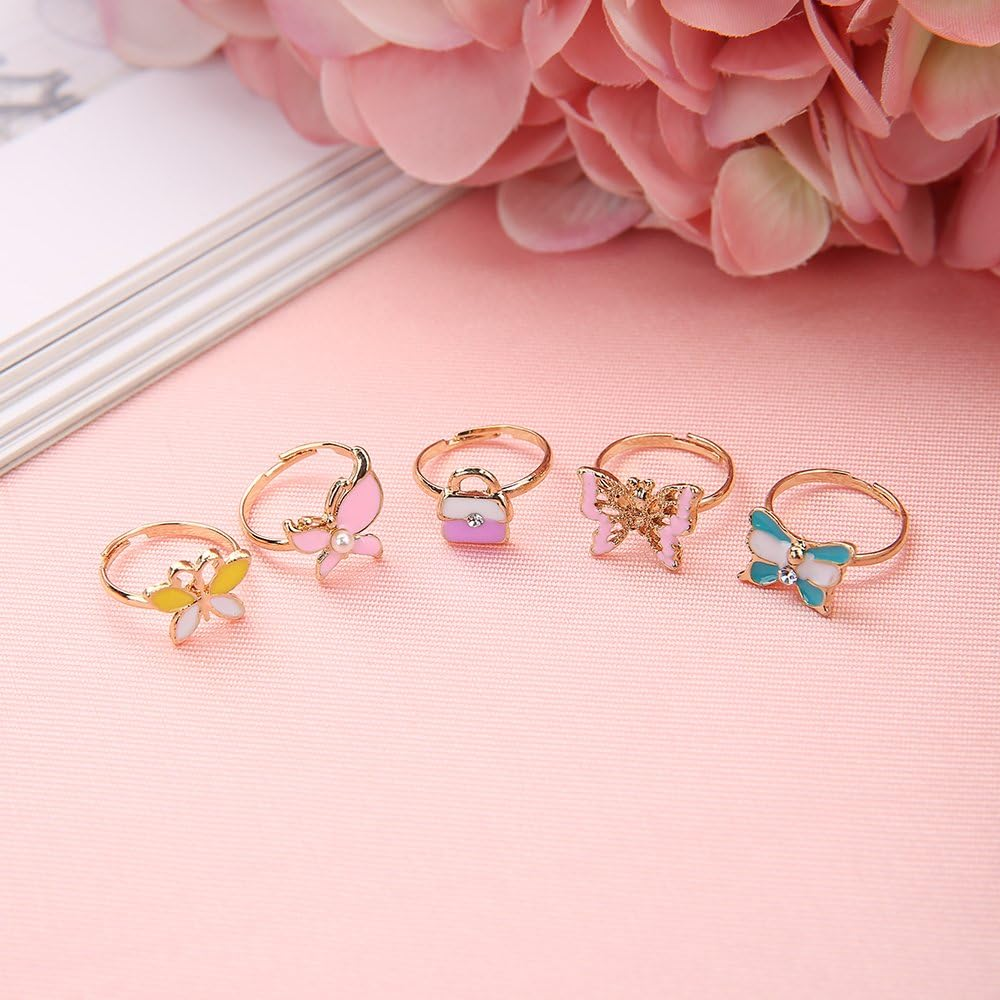 Fineder 36Pcs Children Kids Little Girl Gift, Jewelry Adjustable Rings in Box, Girl Pretend Play and Dress up Rings,Random Shape and Color, Little Girls Gift image number 6