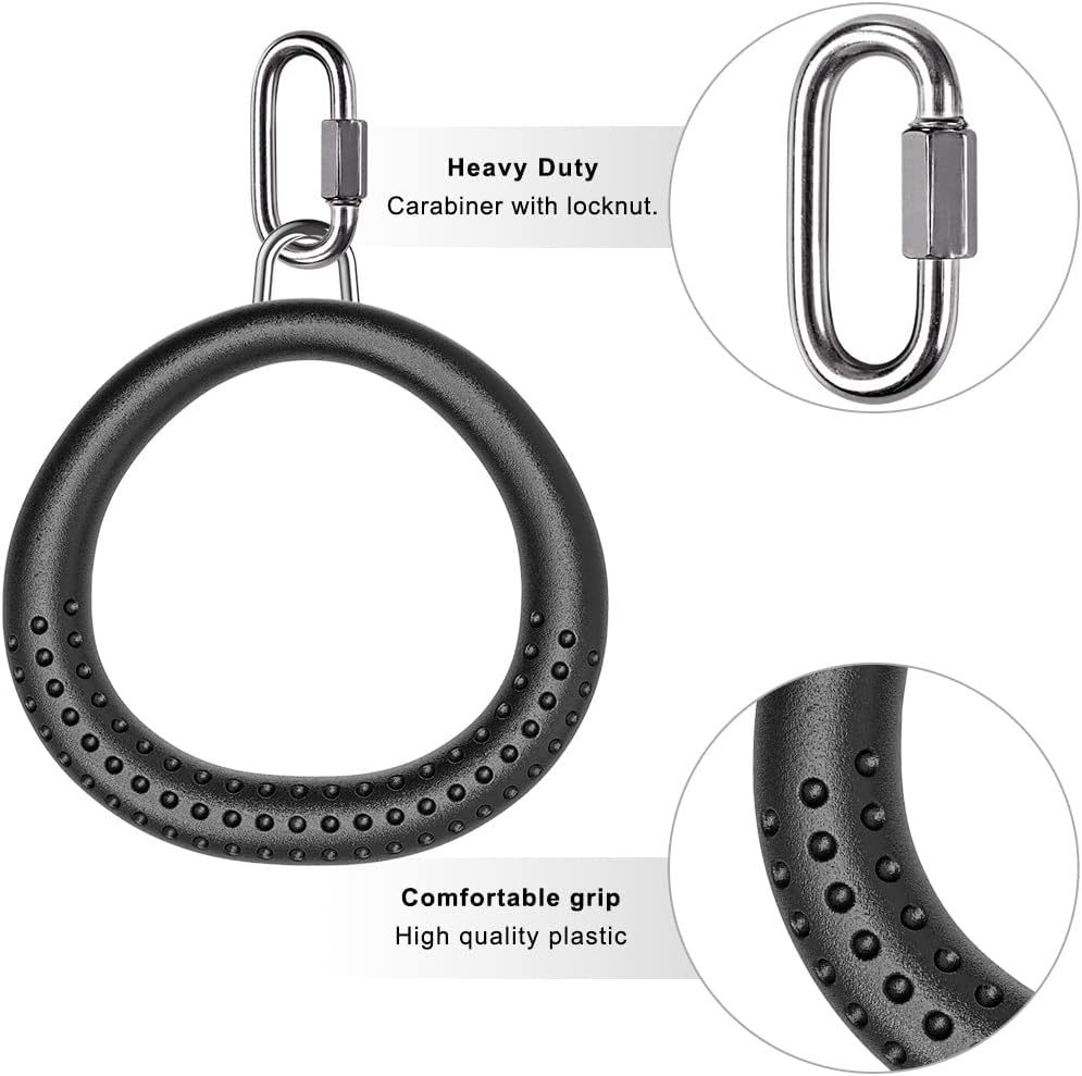 Dolibest 2PCS round Trapeze Swing Bar Rings with Carabiners, Swingset Accessories Outdoor for Ninja Swing Set Accessories Monkey Ring, Obstacle Ring Swing Toys Set for Kids Black - Blue image number 6