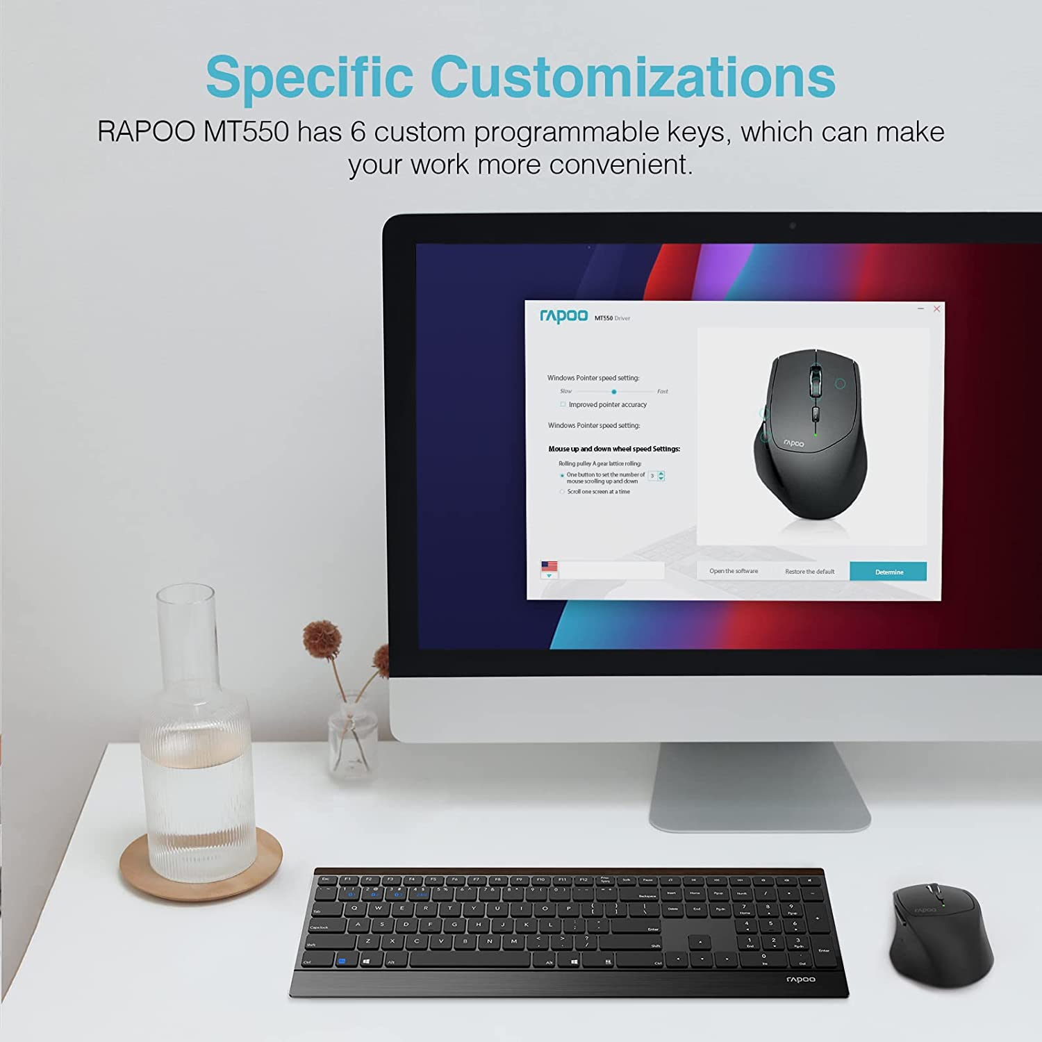 Wireless Keyboard and Mouse Combo, RAPOO 9500M Multi-Device Wireless Keyboard and Mouse Combo, Portable Ultra-Slim Keyboard and Mouse Set, Computer Keyboard for Windows 10/Android/Mac OS image number 1