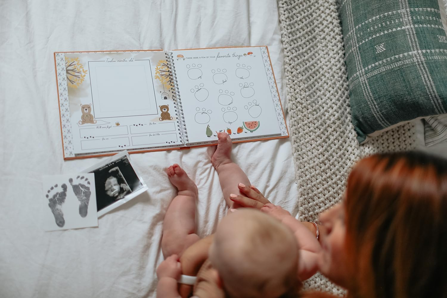 Lucy Darling Linen Covered Luxury Baby Memory Book - First Year Journal Album Photo Book to Capture Precious Memories - Keepsake Pregnancy Baby Record Book for Girl (Teddy Bears' Picnic) image number 3