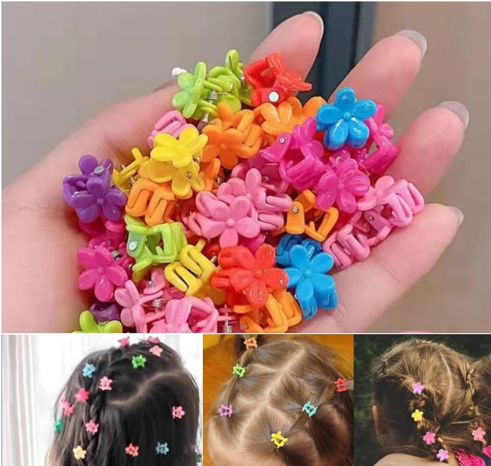 Jindizi 100 Pcs Baby Hair Clips, Mini Flower Hair Clips, Cute Baby Hair Accessories, Multicolor, Floral, Plastic, Claw, All Hair Types, Unisex, Girls and Women, 1 Count (Pack of 100), Baby, Adults