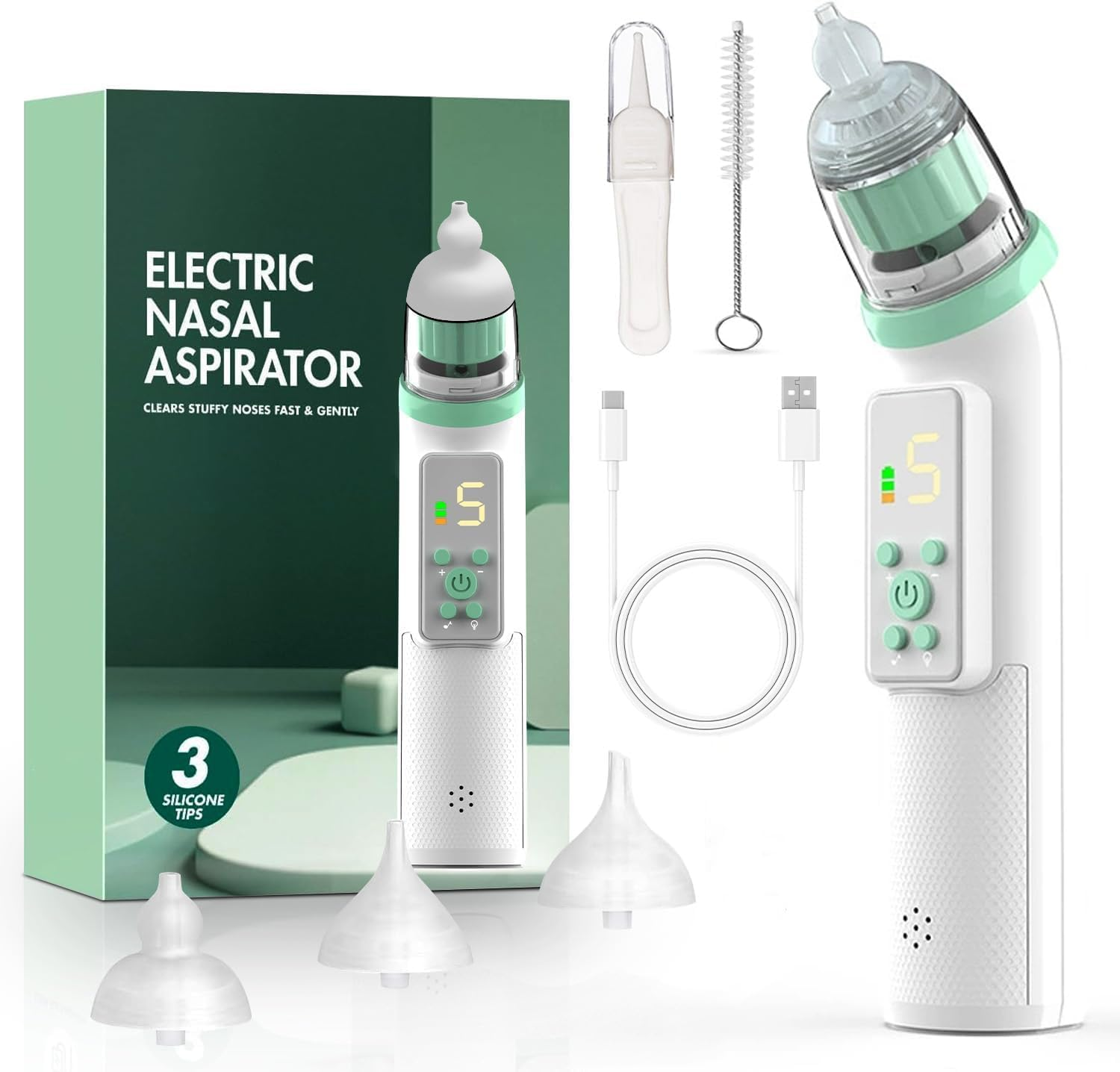 Baby Electric Nasal Aspirator，Nose Aspirator for Toddler with Adjustable 5 Levels Suction, Baby Nose Sucker, IP65 Waterproof Automatic Nasal Cleaner with 3 Silicone Tips, Music & Lights image number 3
