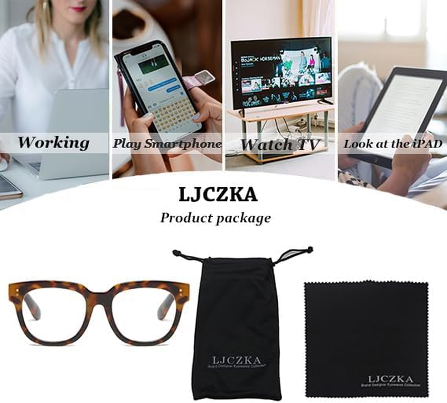 LJCZKA Blue Light Blocking Glasses Classic Square for Women Rectangular Thick Frame Clear Shades anti Eyestrain UV Protection Computer Gaming Glasses - Leopard image number 4