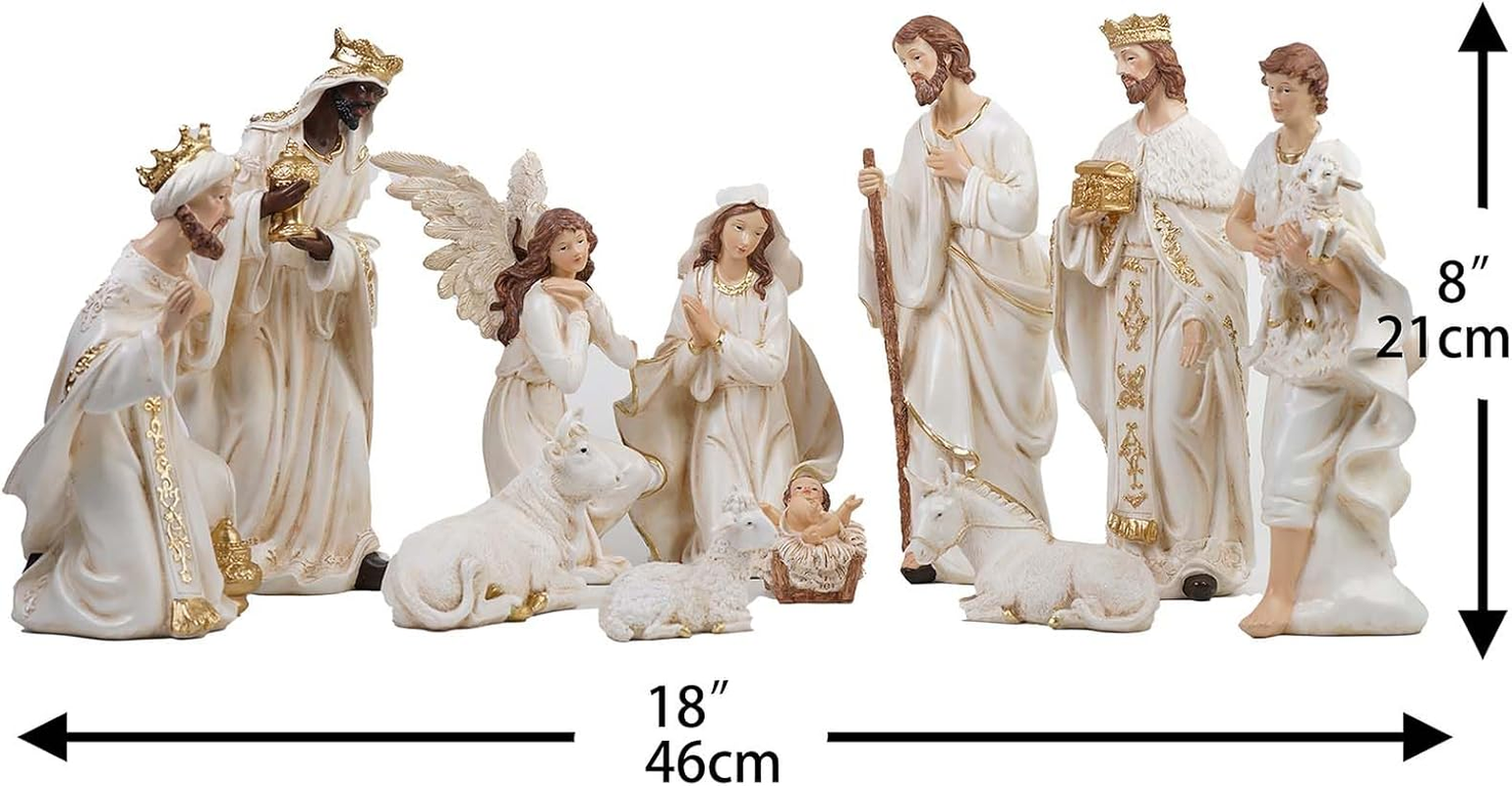 Zayton Nativity Set Christmas Indoor 11 Pcs 8 Inch Scene Statue Figurines Jesus Manger Crib Ornament Church Xmas Home Catholic Religious Decoration image number 2