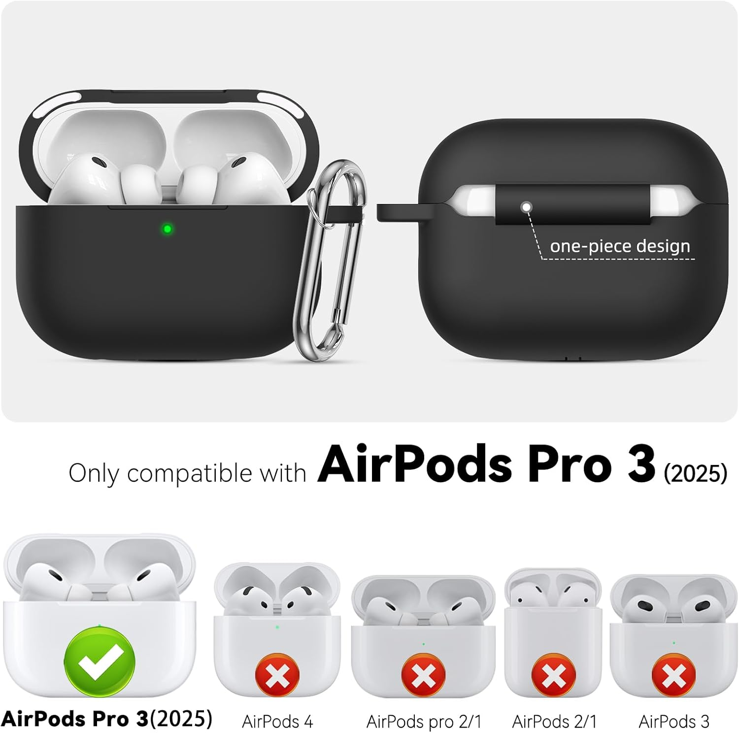 Inesore for Airpods Pro 3 Case Cover (2025) with Magnetic Lid Lock, Soft Silicone Case Compatible with Airpods Pro 3Nd Generation, Accessories with Cleaning Kit and Keychain -Black image number 6