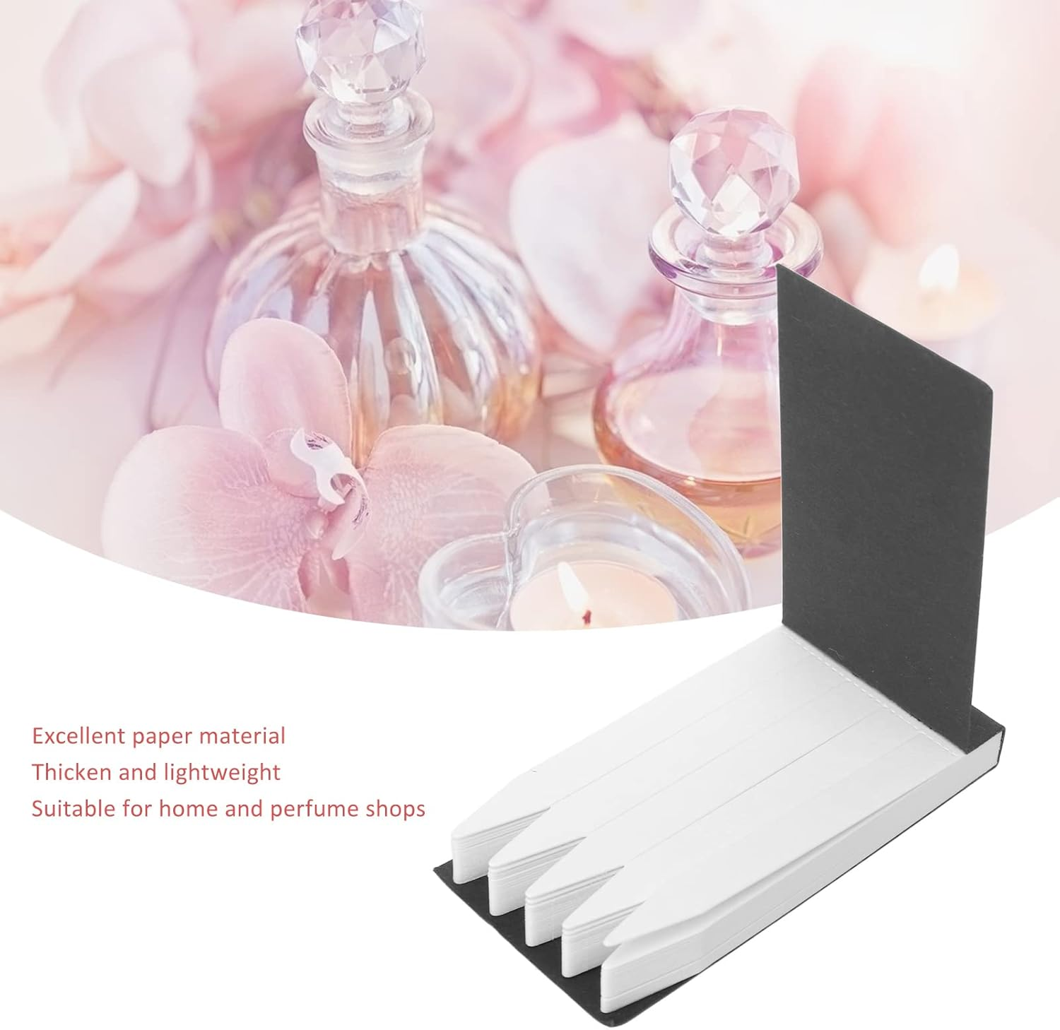 Perfume Paper Test Strips, 100 Pcs Disposable Portable White Essential Oil Scent Paper Test Strips, Tester Paper Strips with Black Cover for Aromatherapy, Testing Fragrance Scent image number 6
