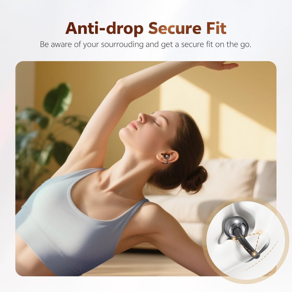 QCY Crossky C50 Open Ear Headphones, Clip-On Headphones, Wireless Bluetooth, Powerful Bass, Noise Cancelling for Calls, 5.2 G, Ultralight & Comfortable, Bluetooth 6.0, 36 Hours Playtime, IPX5 image number 4