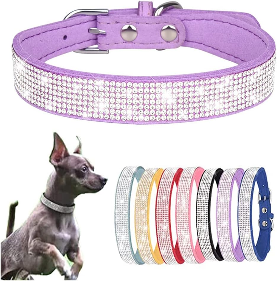 Dog Collar Dazzling Sparkling Crystal Rhinestone Adjustable Puppy Cat Pet Collars Rose Red Small