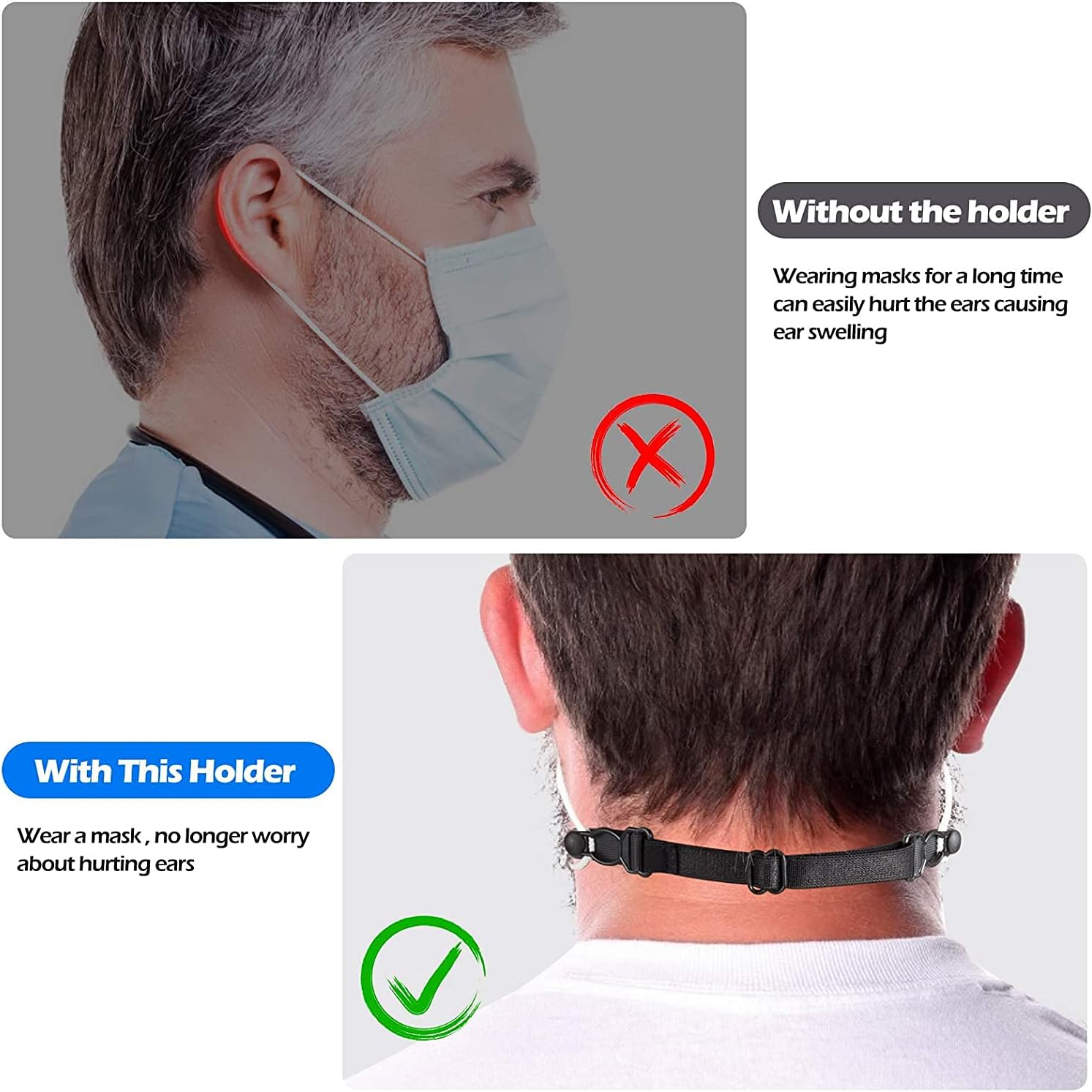 Mask Extender Strap 12Pcs,Ear Savers for Masks,Mask Holder Mask Extenders,Masks Extension Hook Adjustable for Extending Masks Buckle Ear Protectors,Compatible with All Masks and Kid Mask image number 3