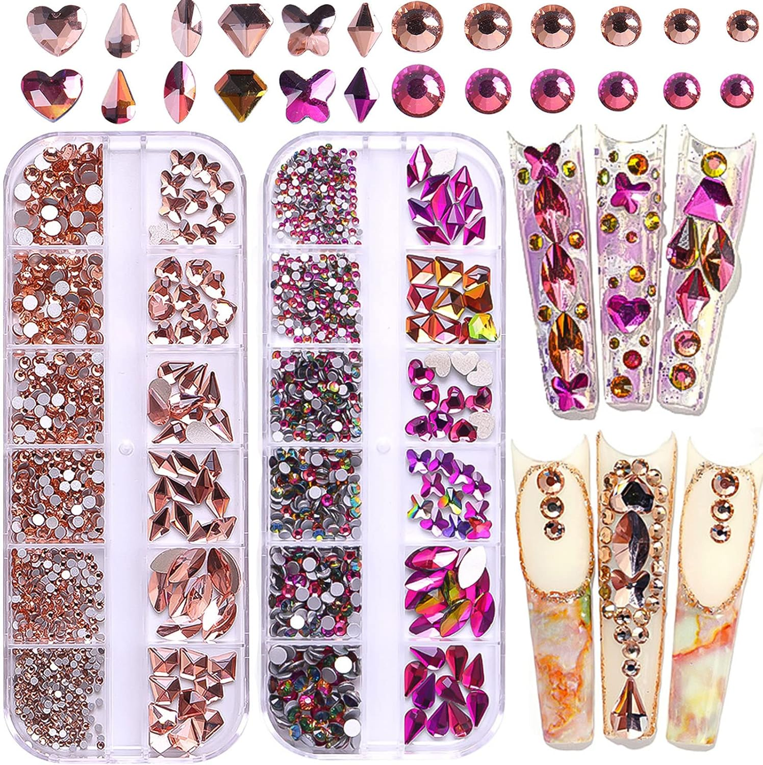 BELICEY Pink Crystal Rhinestones for Nails Kit Shiny Nail Stones Gems Multi Size Shape Nail Art Rhinestones Glass Flatback Diamonds Gems for Nail Jewels DIY Clothing Crafts Jewelry Accessories